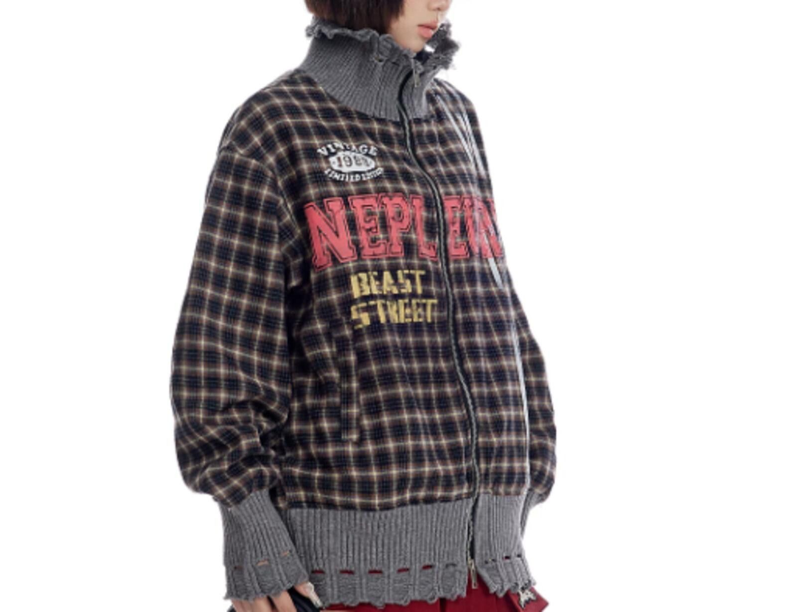 Other Destroyed Plaid Check Zip Jacket | Raw Frayed Hem Street Size US M / EU 48-50 / 2 - 7 Thumbnail