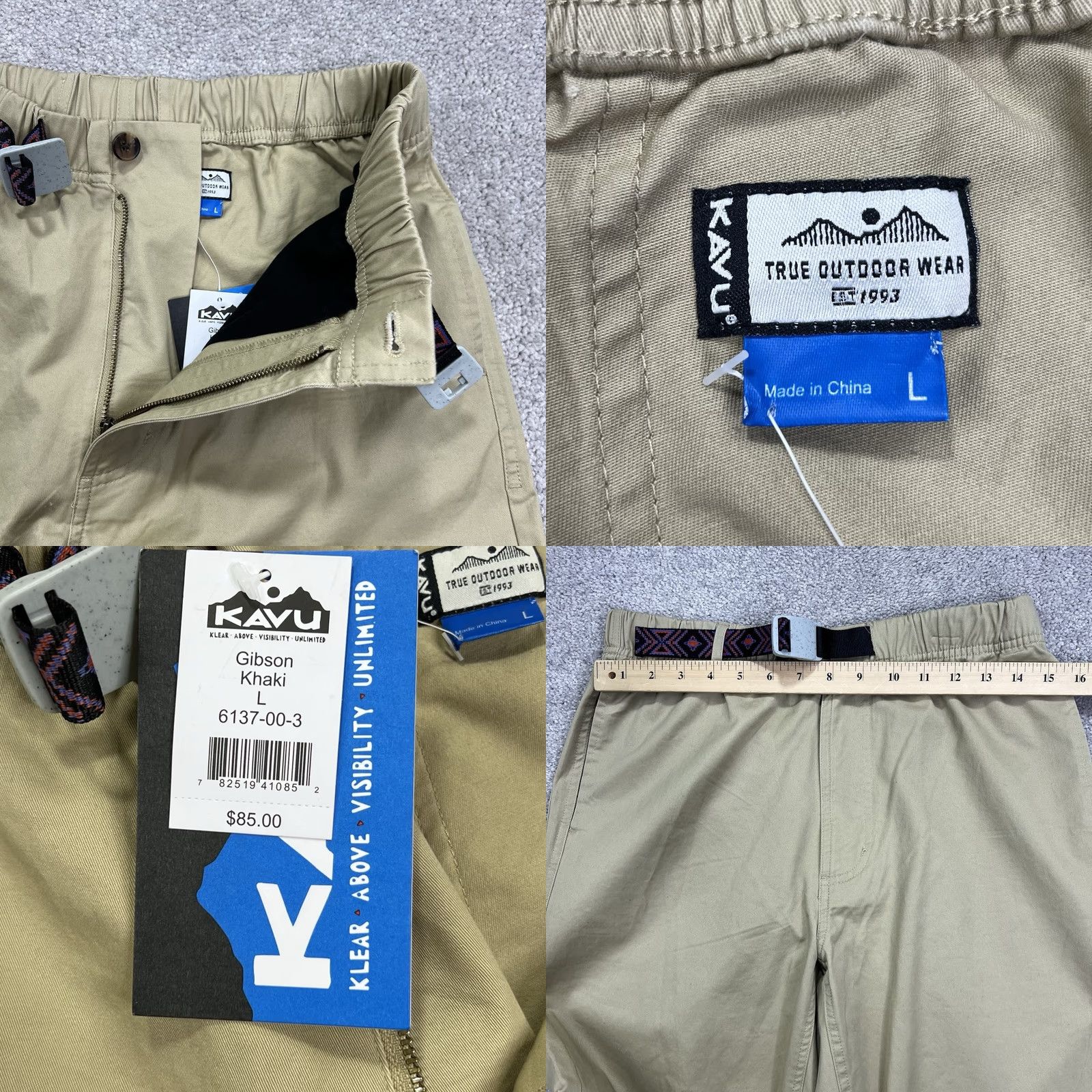 KAVU KAVU Pants Mens Large 29x29 Hiking Belted Gibson Khaki Beige Canvas Classic Outdoor NWT Size US 33 - 9 Thumbnail