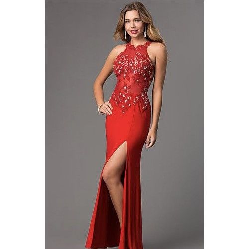 Other DANCING QUEEN Red Mesh Lace High Neck Formal Prom Gown Dress Size XS / US 0-2 / IT 36-38 - 1 Thumbnail