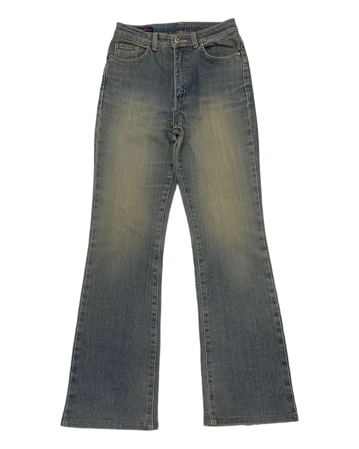 image of Flare Jeans Rusty Miss Edwin Distressed Denim Jeans in Yellow/Blue/Rust, Women's (Size 26)