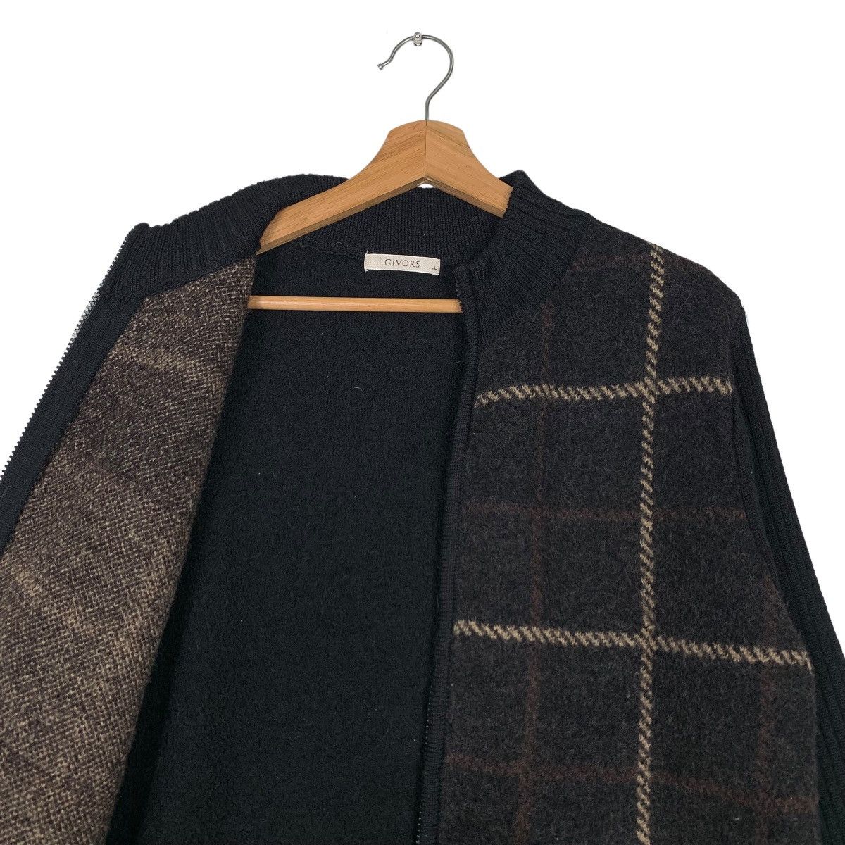 Japanese Brand GIVORS Checked Tartan Wool Jacket Knitted Sleeve #0099-C6 Size US L / EU 52-54 / 3 - 9 Thumbnail