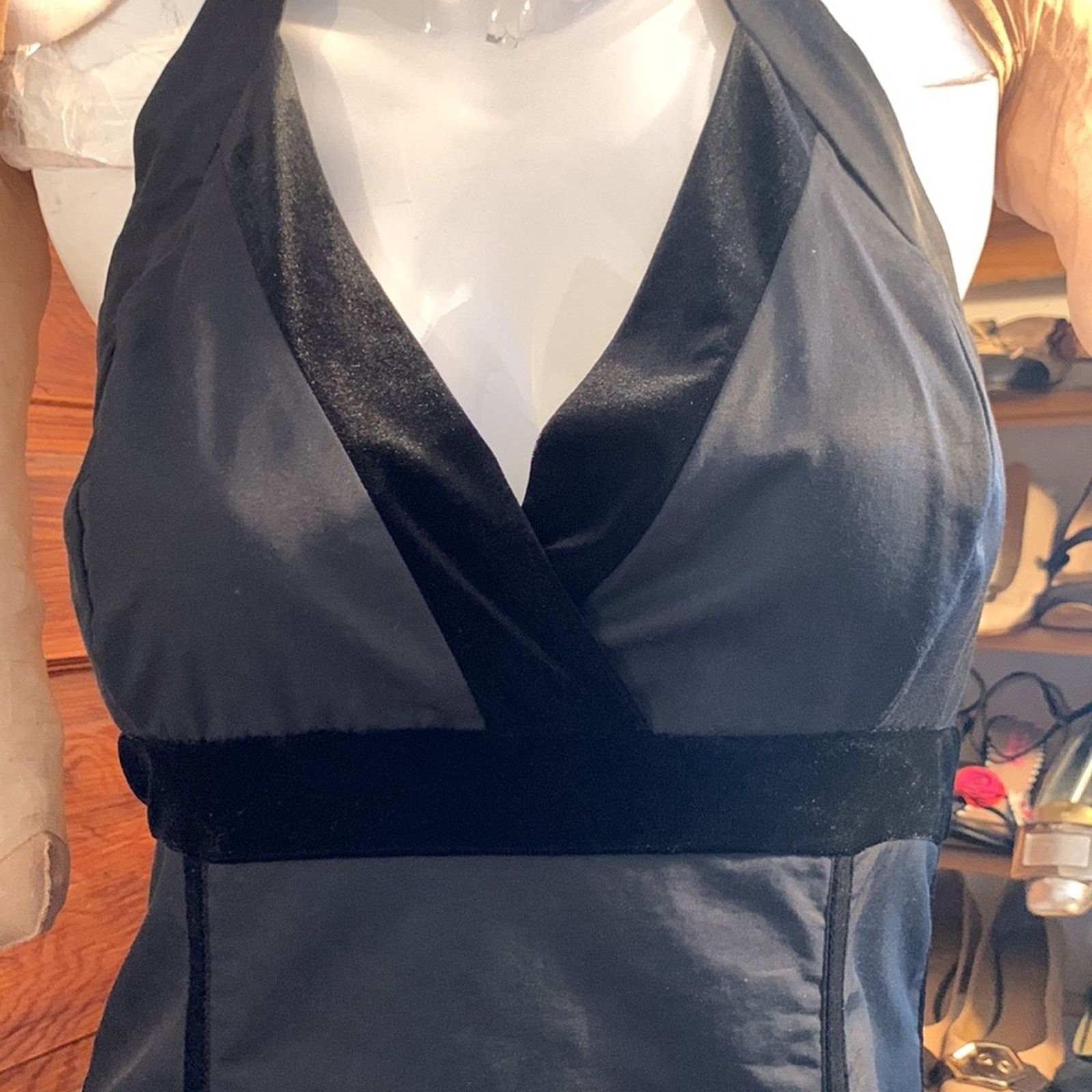 Vintage Ronen Chen Israel black ruched sexy modern halter gown dress Size S / US 4 / IT 40 - 3 Thumbnail