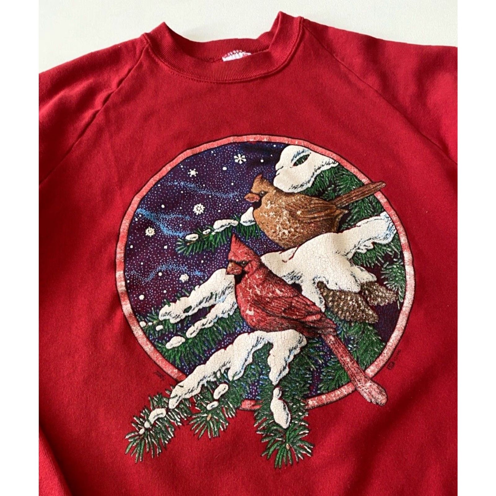 Jerzees JERZEES Women's Sweatshirt 90s 1990s Graphic Cardnial Birds MADE IN USA Sz L Red Cotton Blend Pullover Crew Neck Vintage Size L / US 10 / IT 46 - 4 Thumbnail