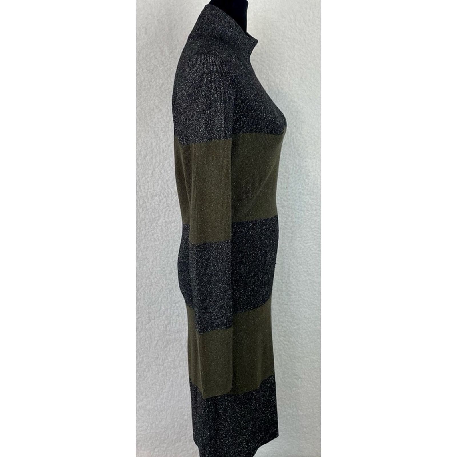 A.L.C. A.L.C. • Green/Black Striped Metallic Long Sleeve Mini Dress Size L / US 10 / IT 46 - 10 Thumbnail