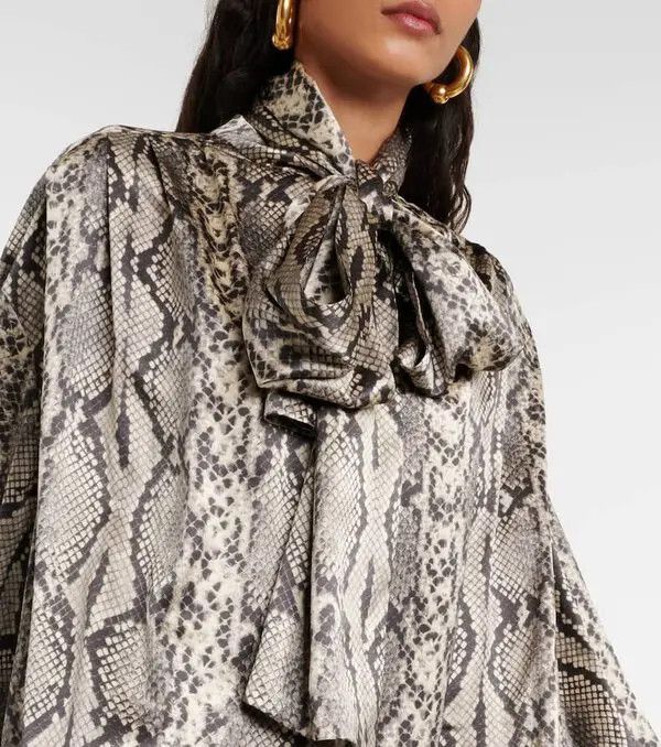 Balmain o1s1wg110825 Snake Print Silk Blouse in Grey Size M / US 6-8 / IT 42-44 - 4 Thumbnail