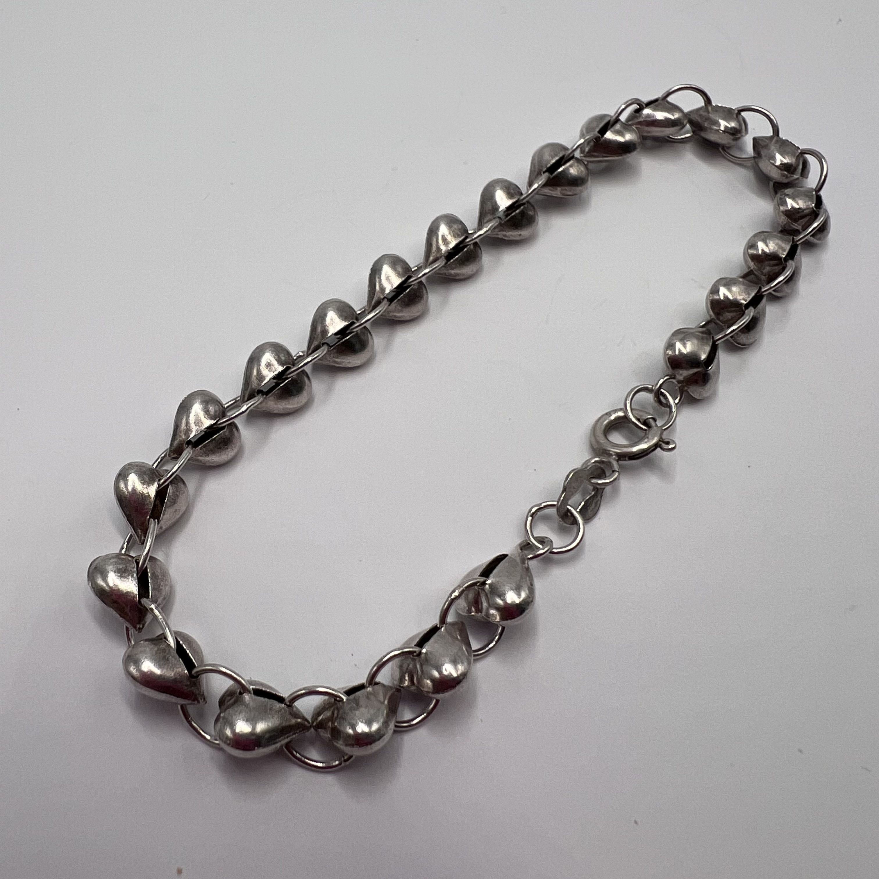 Vintage Vintage Used Bracelet Heart Sterling Silver 925 Size ONE SIZE - 6 Thumbnail
