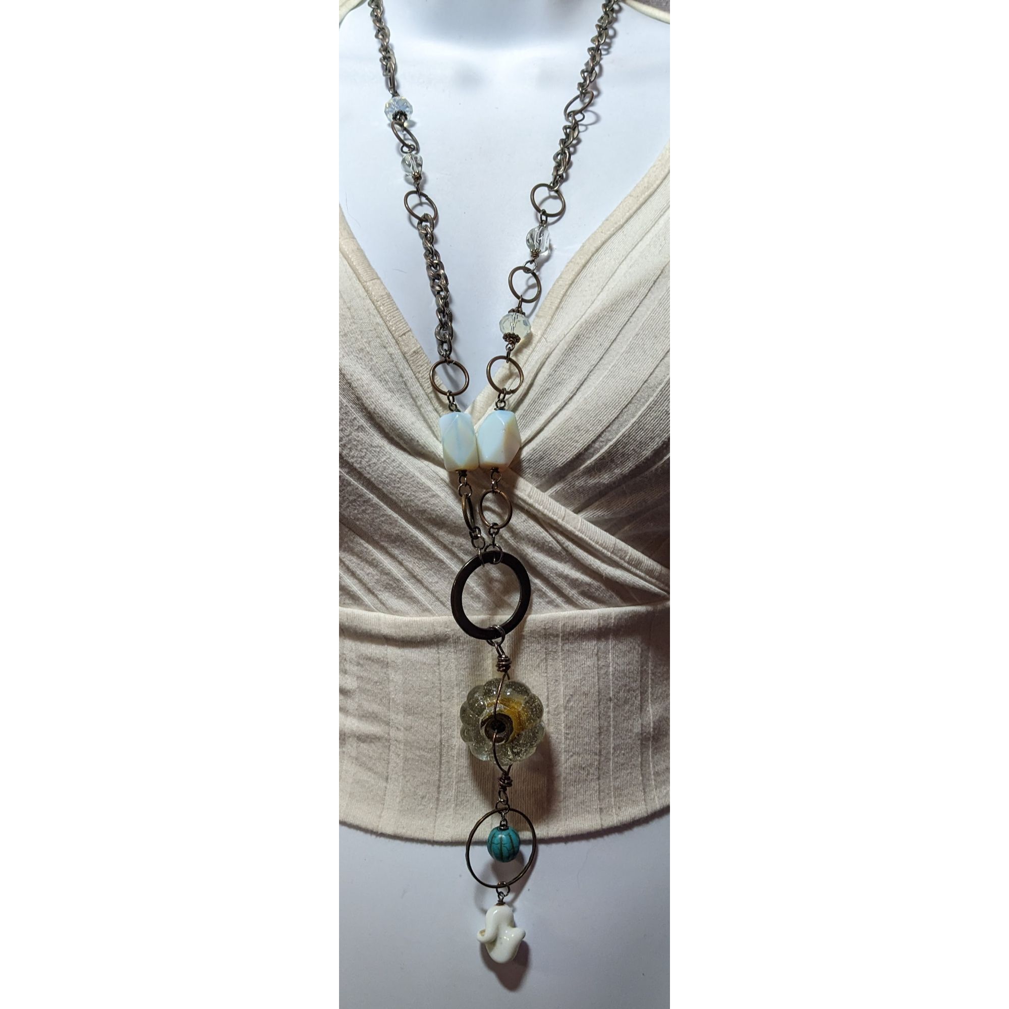 Other Handmade Upcycled Chunky Glass And Moonstone Beaded Chain Ne Size ONE SIZE - 8 Thumbnail
