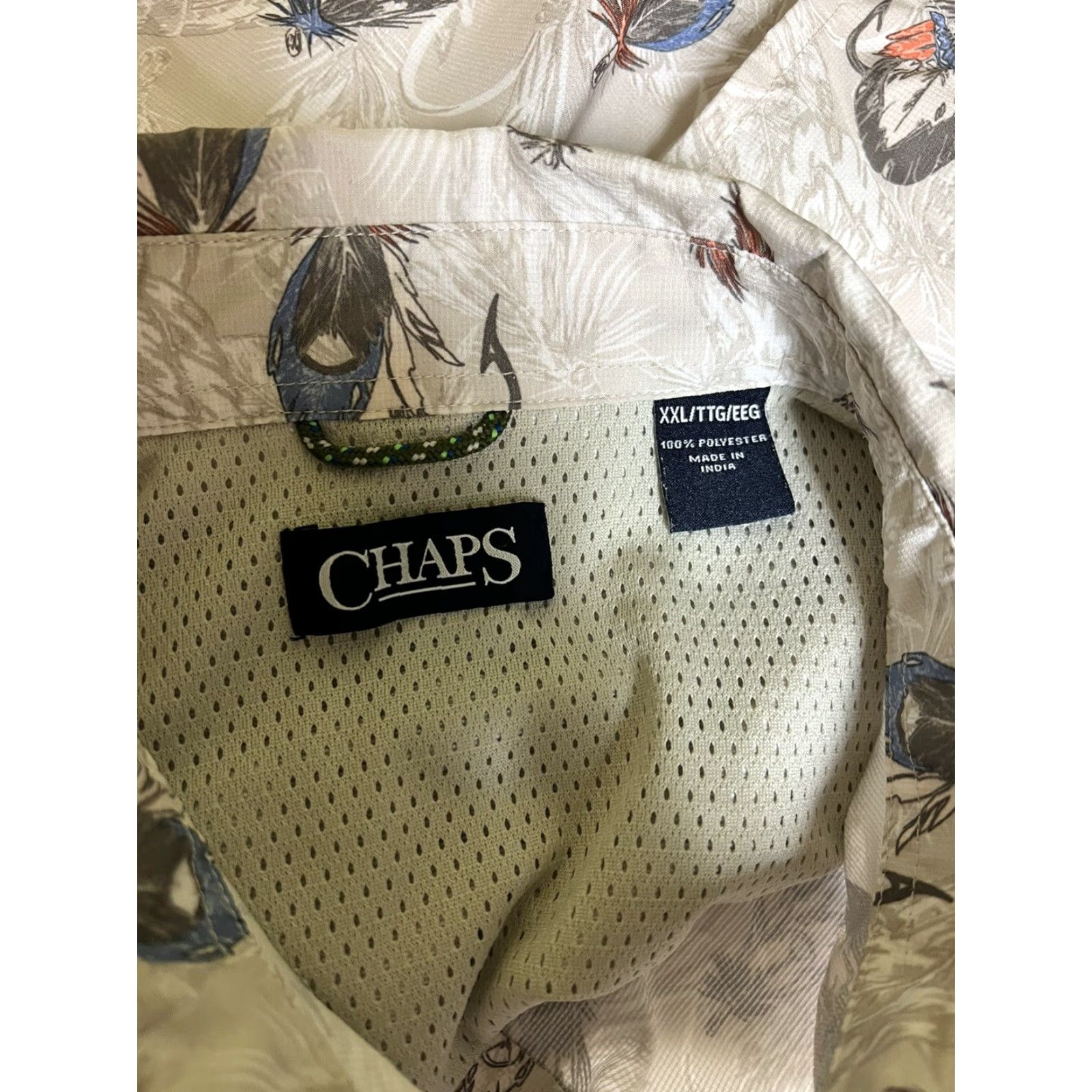 Chaps Chaps Mens 2XL Button-Up Fishing Shirt Vented Allover Print Caped Short Sleeve Floral Fish Outdoor Breathable Lightweight Easy Care Beige Caped? Size US XXL / EU 58 / 5 - 3 Thumbnail
