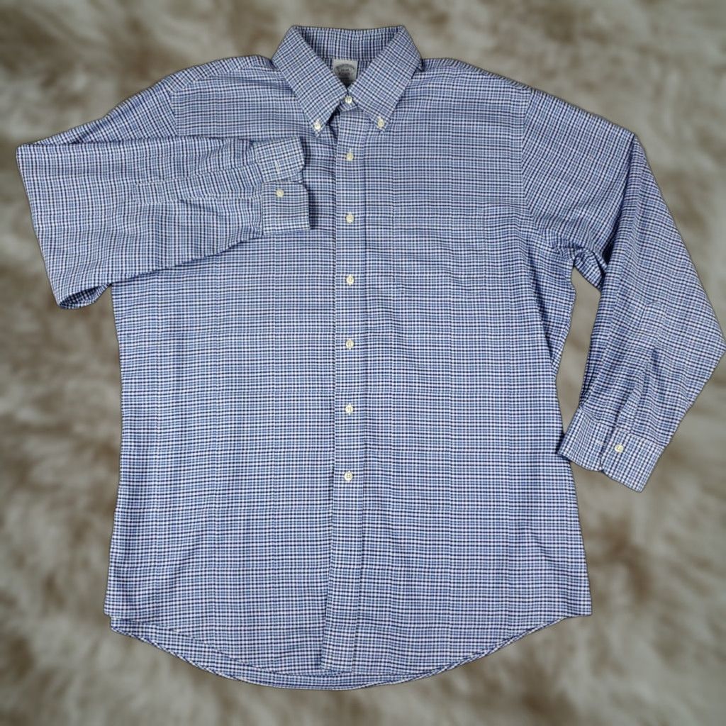 Brooks Brothers Brooks Brothers Shirt Mens 17 Blue Plaid Regent Dress Button Up Long Sleeve Size 46R - 1 Thumbnail