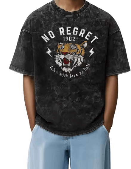 Japanese Brand Y2K Vintage No Regret Tiger Print Washed T-Shirt Size US S / EU 44-46 / 1 - 2 Thumbnail