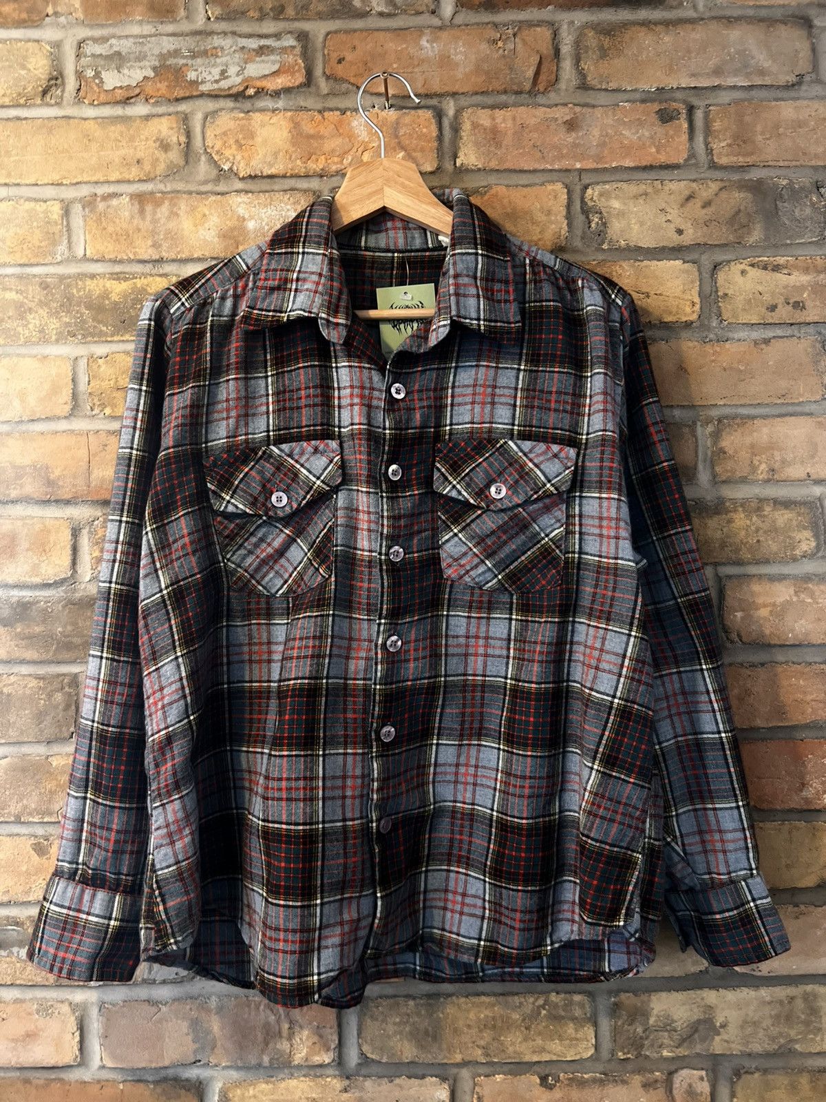 Vintage 70s Camp Collar Plaid Tartan Flannel Size US S / EU 44-46 / 1 - 1 Thumbnail
