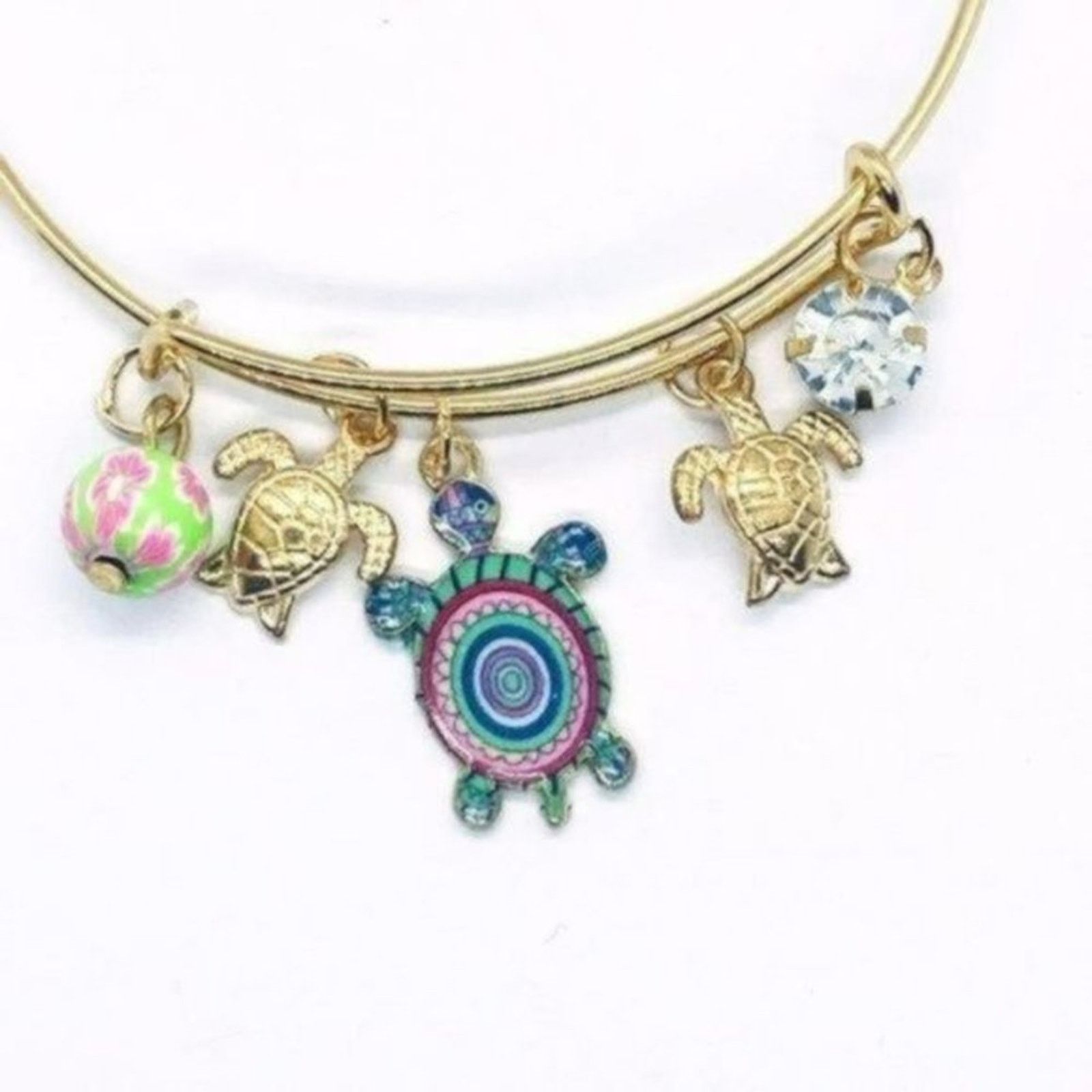 Boutique Moschino Beaded Sea Turtle Charm Colorful Bangle Bracelet Size ONE SIZE - 3 Thumbnail