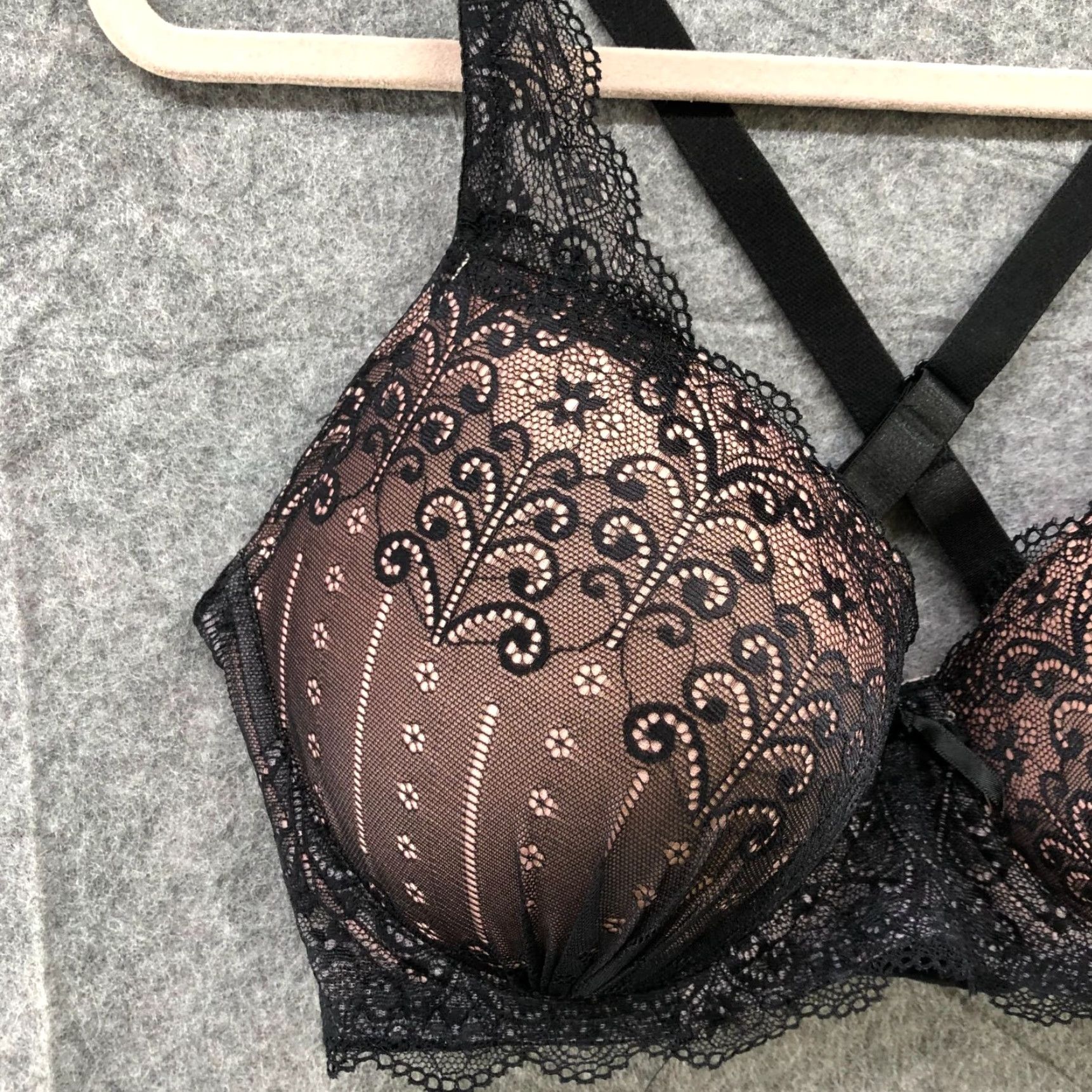 Vintage Prima Valentina Plunge Bra Lace Layer Black Blush Pink 40DD Racerback Lined Underwired T-Shirt Bra Womens Size ONE SIZE - 5 Thumbnail