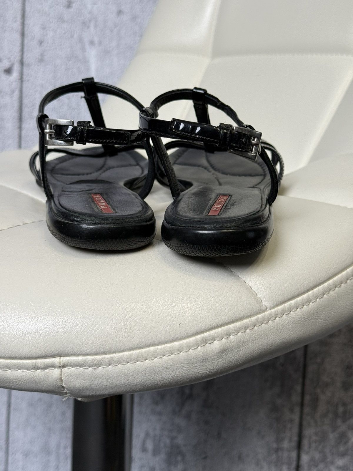 Prada Prada Linea Rossa Sandals Patent Leather T Strap Flat Shoes Size US 6 / IT 36 - 18 Thumbnail