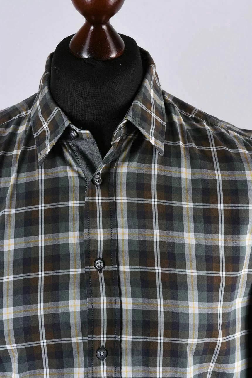 Hugo Boss BOSS Hugo Boss Green/Grey Plaid Long Sleeve Shirt Size US M / EU 48-50 / 2 - 2 Thumbnail