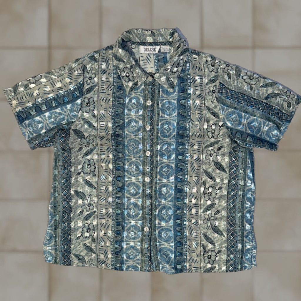 Vintage VINTAGE Selene Sport Blue Floral Sheer Shirt 1X Button-Up Beach-Ready Womens Plus Size Size XL / US 12-14 / IT 48-50 - 1 Thumbnail