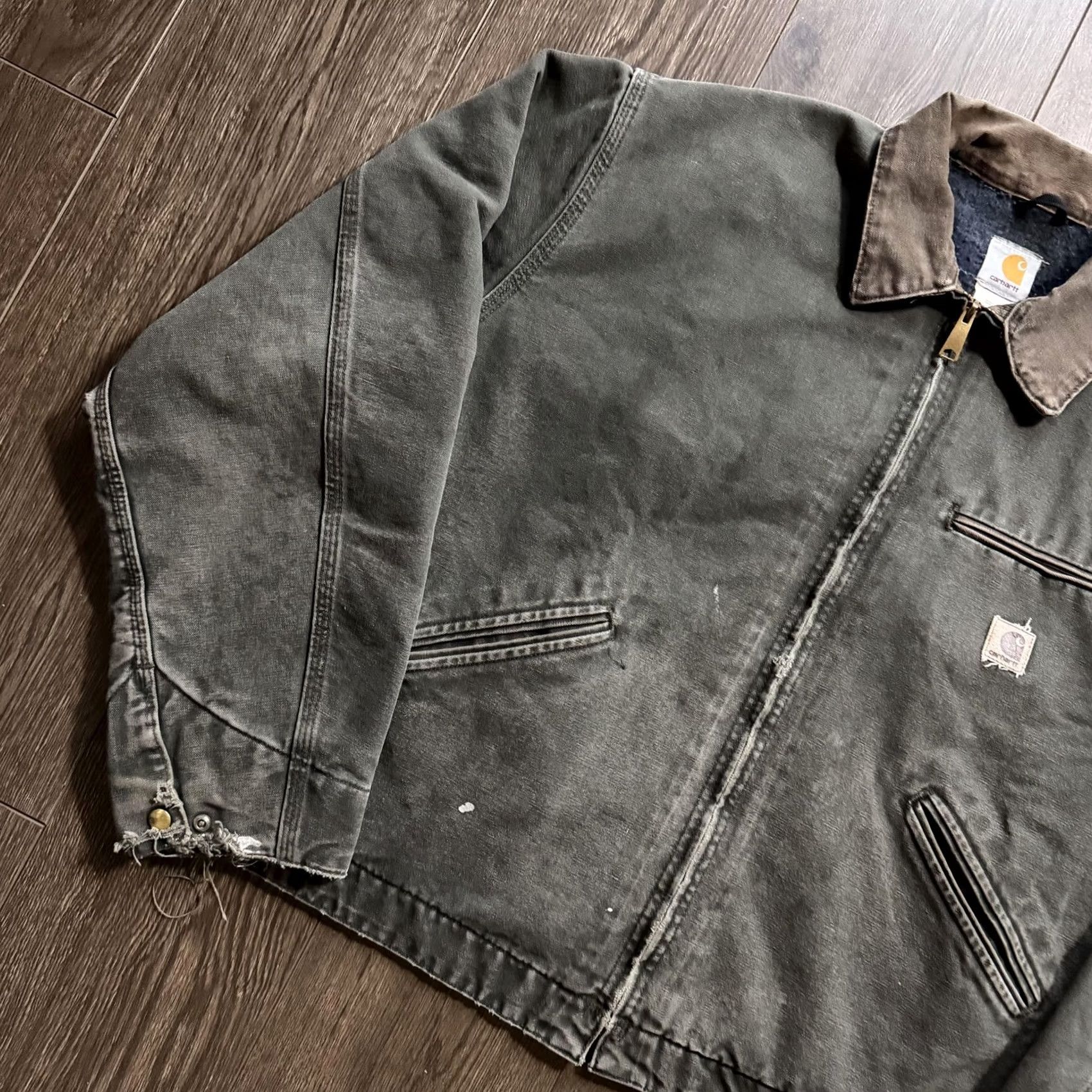 Carhartt VINTAGE Carhartt Detroit Jacket Moss Green 2XL Distressed Blanket Lined Bomber Jacket Mens Size US XXL / EU 58 / 5 - 5 Thumbnail