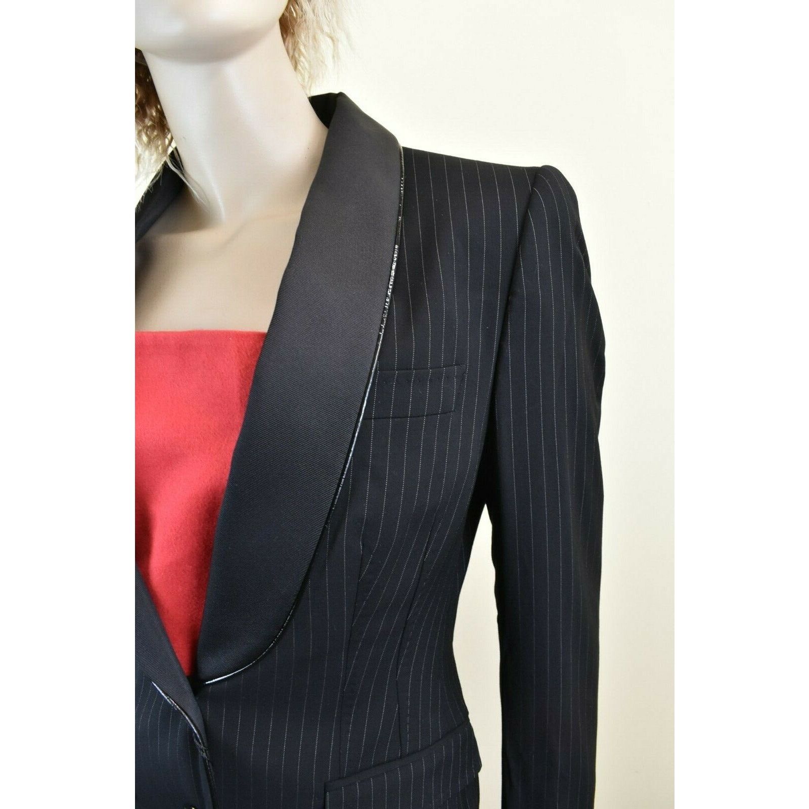 Dolce & Gabbana DOLCE GABBANA BLACK STRIPE WOOL 2 BUTTON TUXEDO BLAZER 44 10 Size L / US 10 / IT 46 - 2 Thumbnail