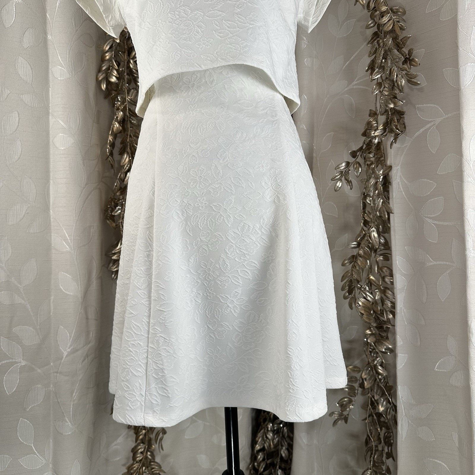 Other Hem & Thread White Jacquard Textured Fit & Flare Dress Small Size S / US 4 / IT 40 - 6 Thumbnail