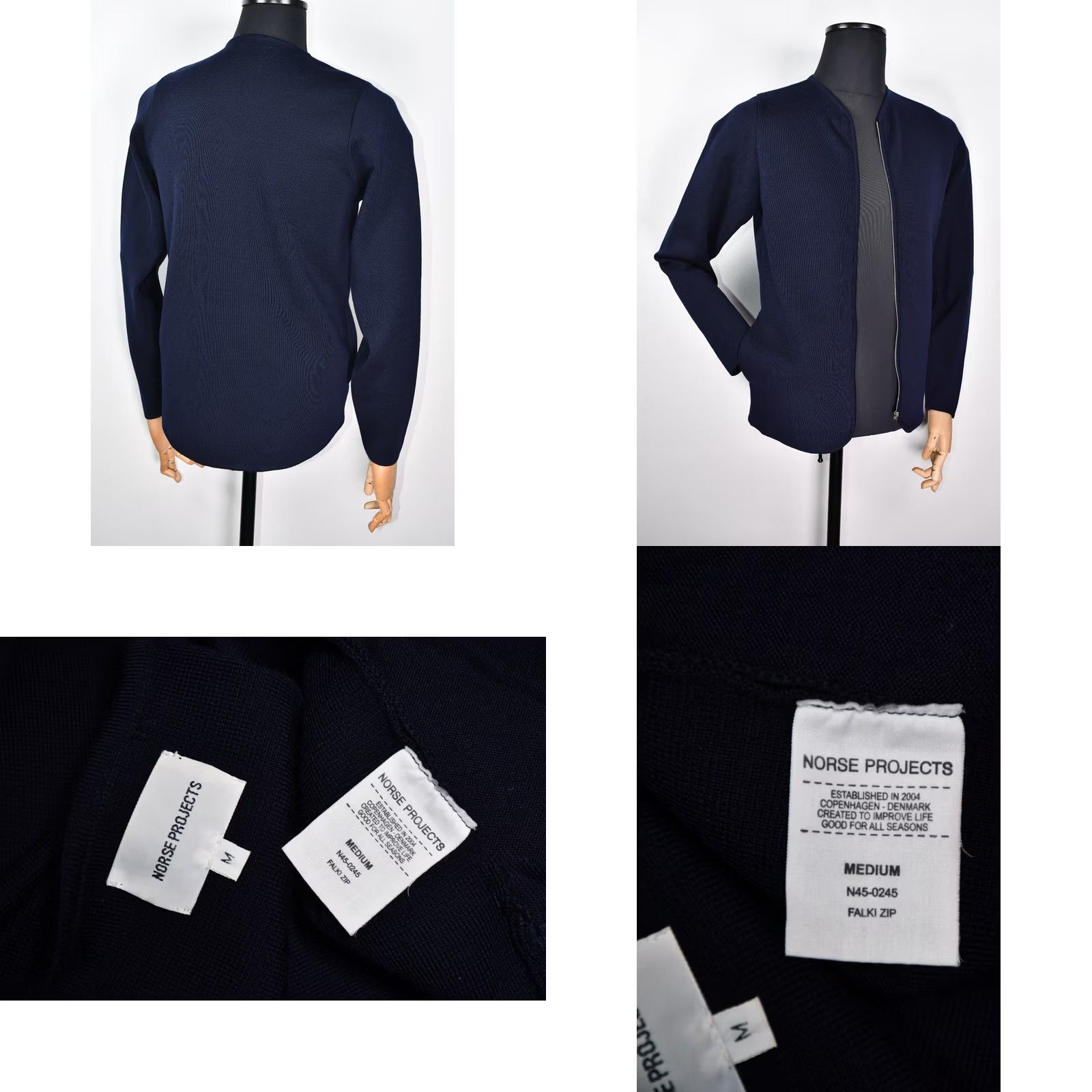 Norse Projects Norse Projects Falki Zip Merino Wool Knit Navy M Cardigan Sweater Mens XS? Wait. Size US M / EU 48-50 / 2 - 8 Thumbnail