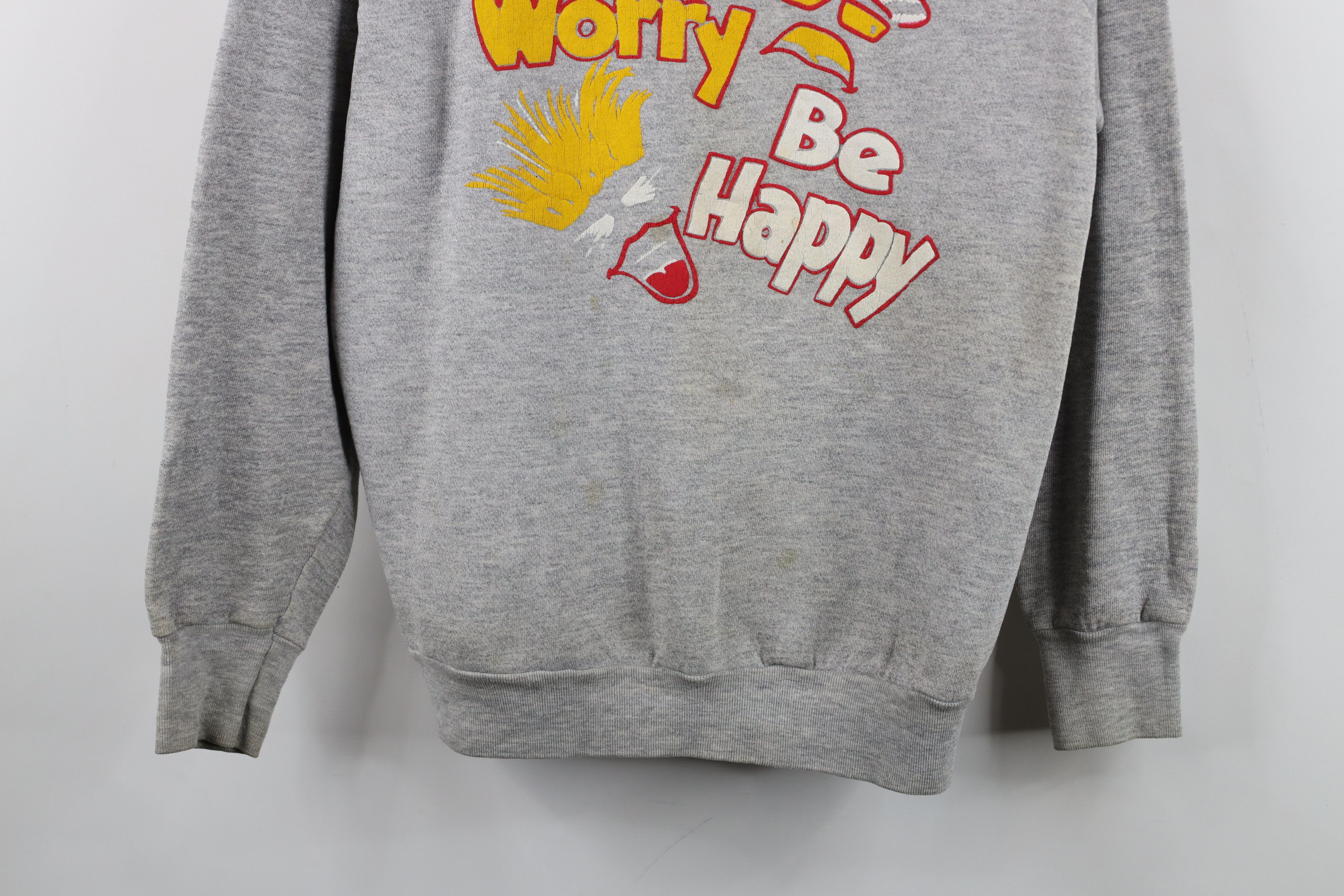 Vintage Vintage 80s 90s Streetwear Be Happy Sweatshirt Gray USA Size US L / EU 52-54 / 3 - 3 Thumbnail