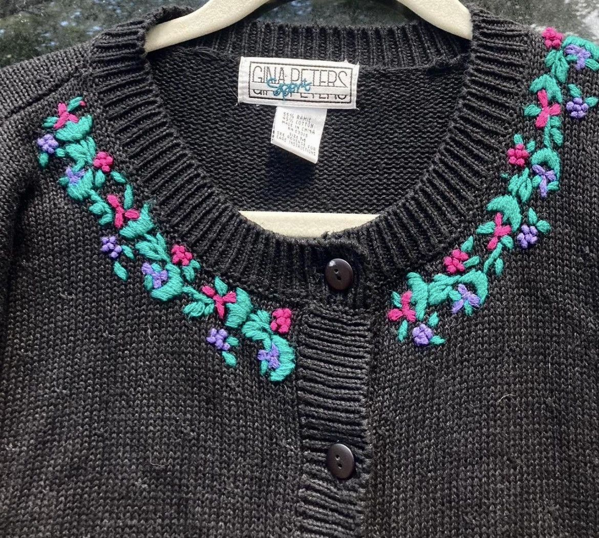 Vintage Vintage Gina Peters Black Cotton Cardigan Floral Collar M Size M / US 6-8 / IT 42-44 - 3 Thumbnail