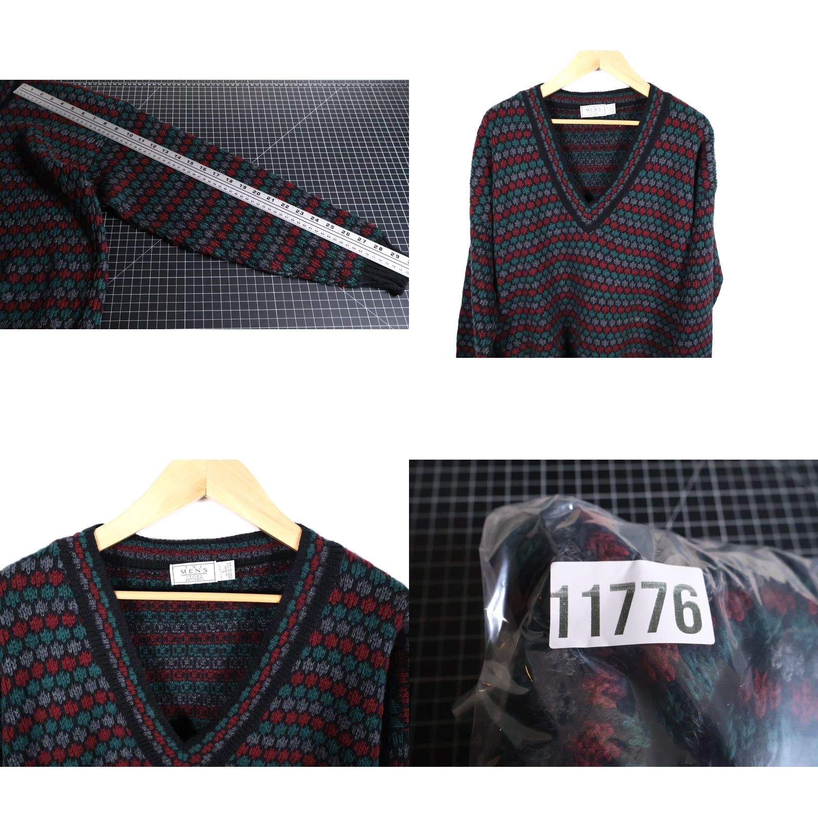 Sears VINTAGE Sears Sweater Mens Large Black Green Geometric Deep V-Neck Chunky Knit VTG Shirt Size US L / EU 52-54 / 3 - 8 Thumbnail