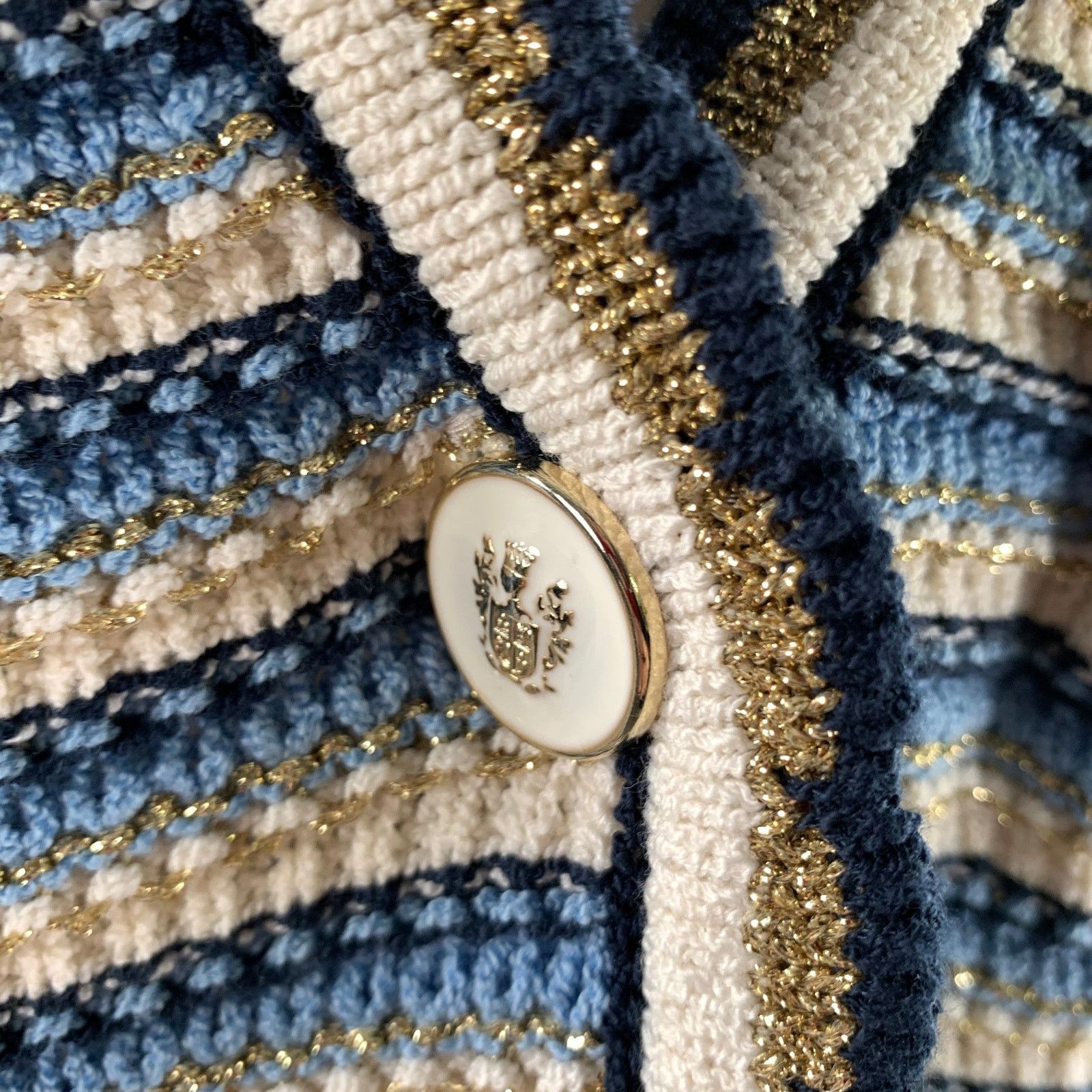 Veronica Beard VERONICA BEARD S Blue White Gold Stripe Cotton Cardigan Size S / US 4 / IT 40 - 6 Thumbnail