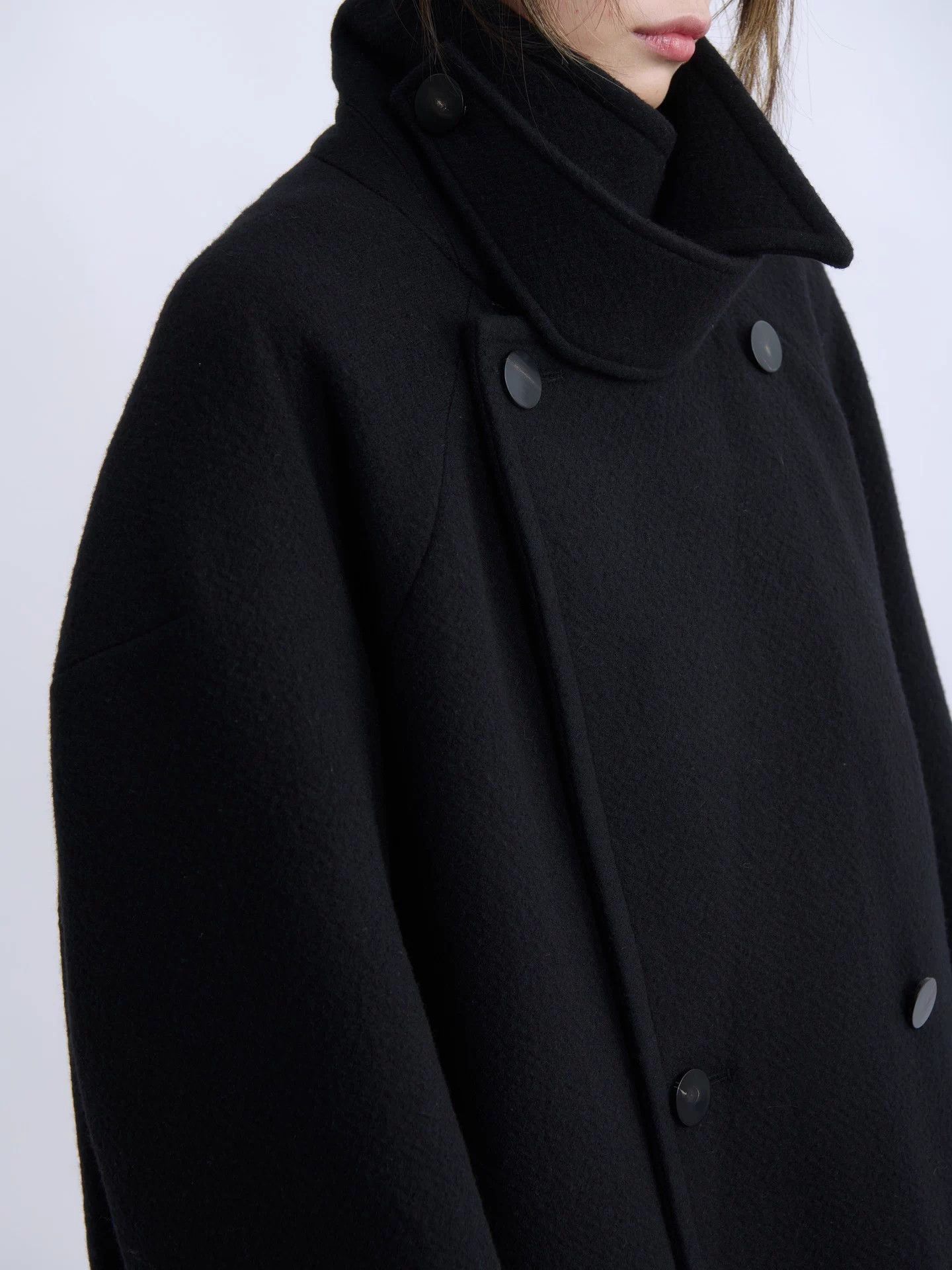 Structure STRUCTURA Oversized Black DB Wool Peacoat Size M / US 6-8 / IT 42-44 - 6 Thumbnail