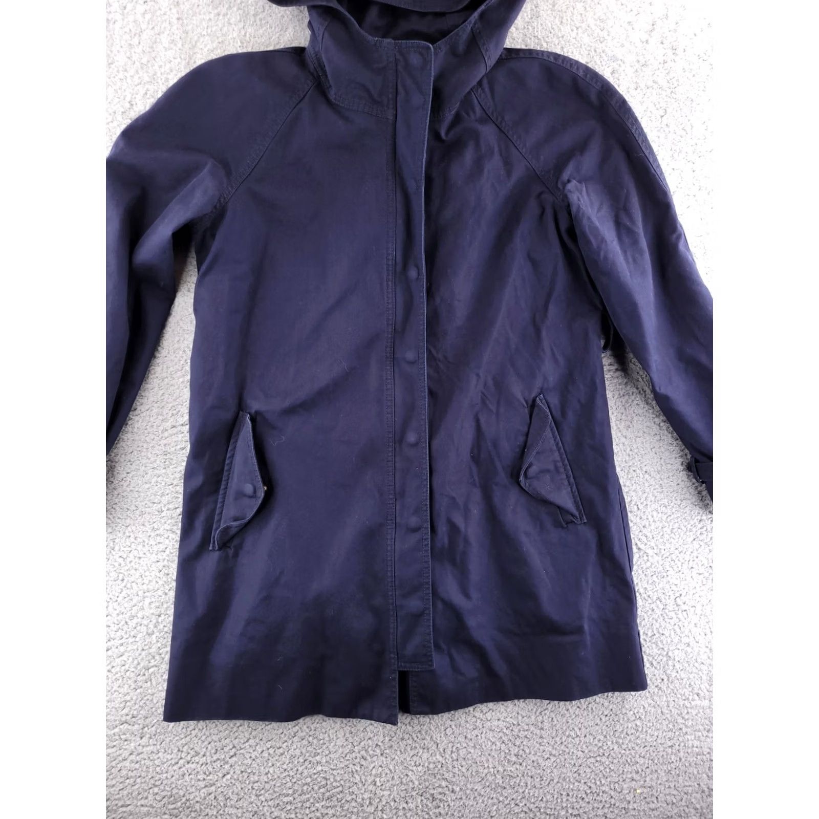 J.Crew J.CREW Canvas Jacket Womens 10 Navy Blue Long Overcoat Military Field Zip Button Jacket Coat Women Blue Size L / US 10 / IT 46 - 3 Thumbnail