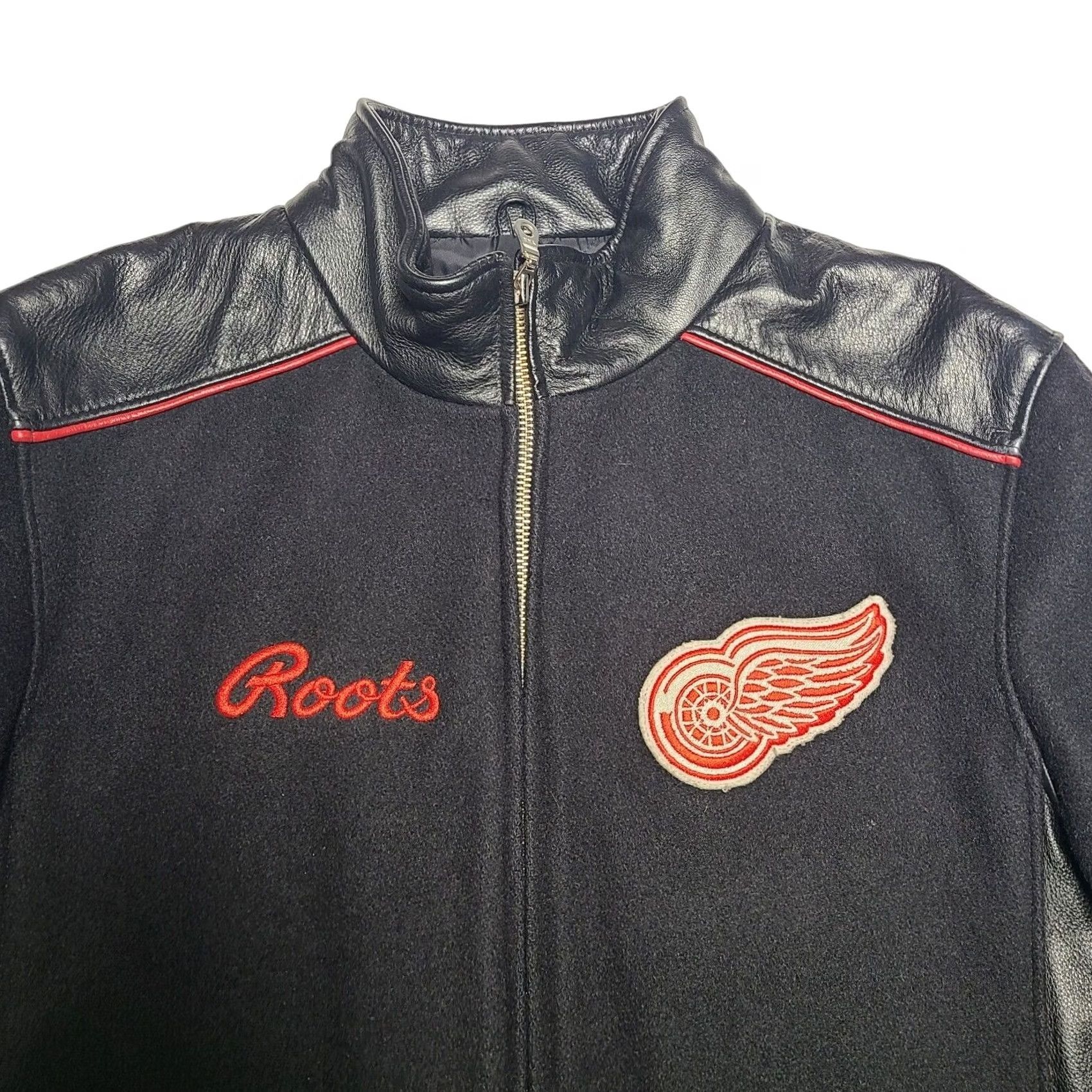 Roots VINTAGE Roots Canada Official NHL Detroit Red Wings Wool Leather Jacket Men’s M Black Zip Size US M / EU 48-50 / 2 - 2 Thumbnail