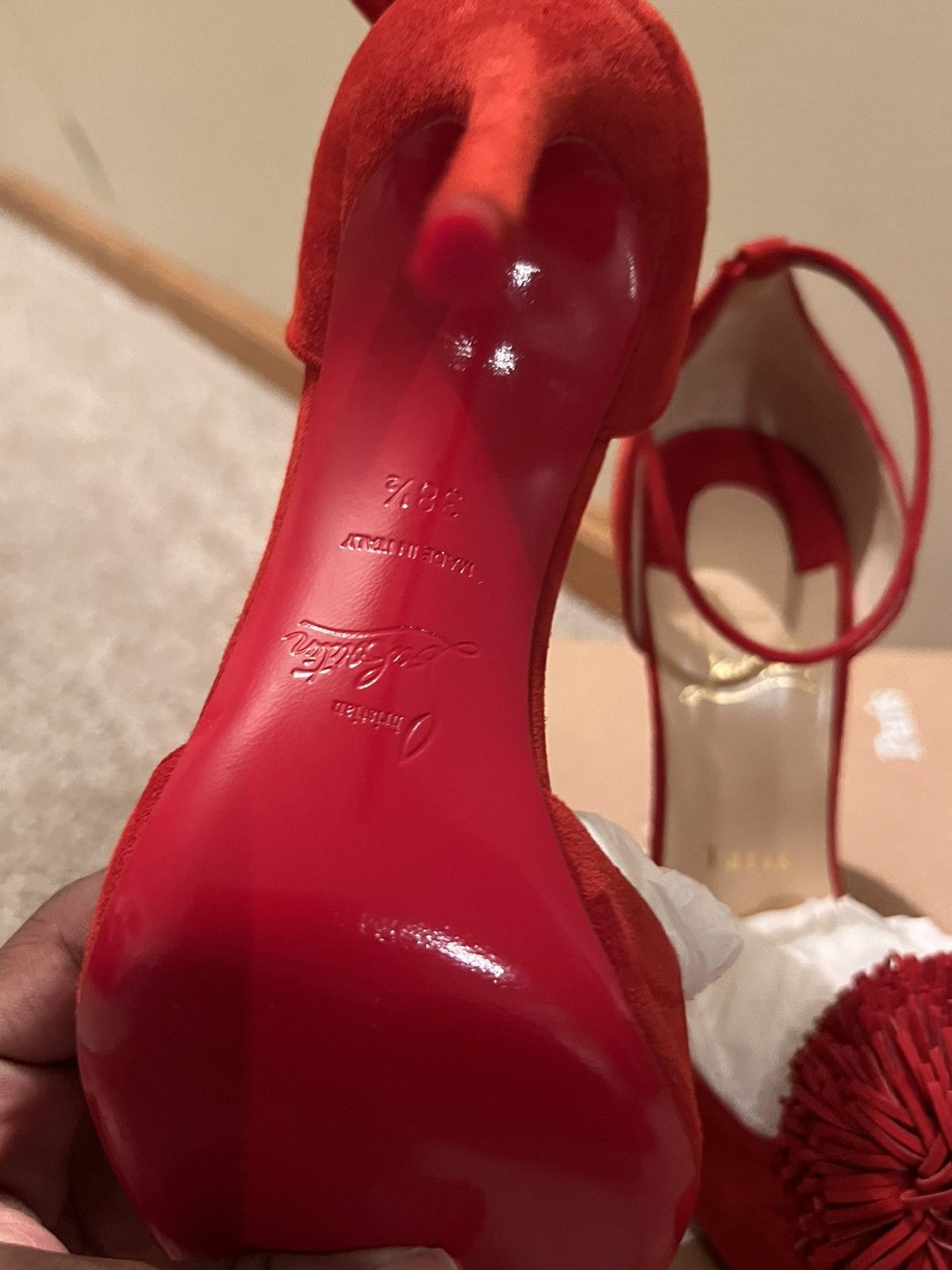 Christian Louboutin CHRISTIAN LOUBOUTIN Tsarou 100 red suede pom pom Size US 8.5 / IT 38.5 - 4 Thumbnail