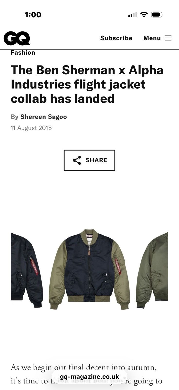 Alpha Industries Alpha Industries x Ben Sherman Bomber Jacket MA-1 Size US M / EU 48-50 / 2 - 7 Thumbnail