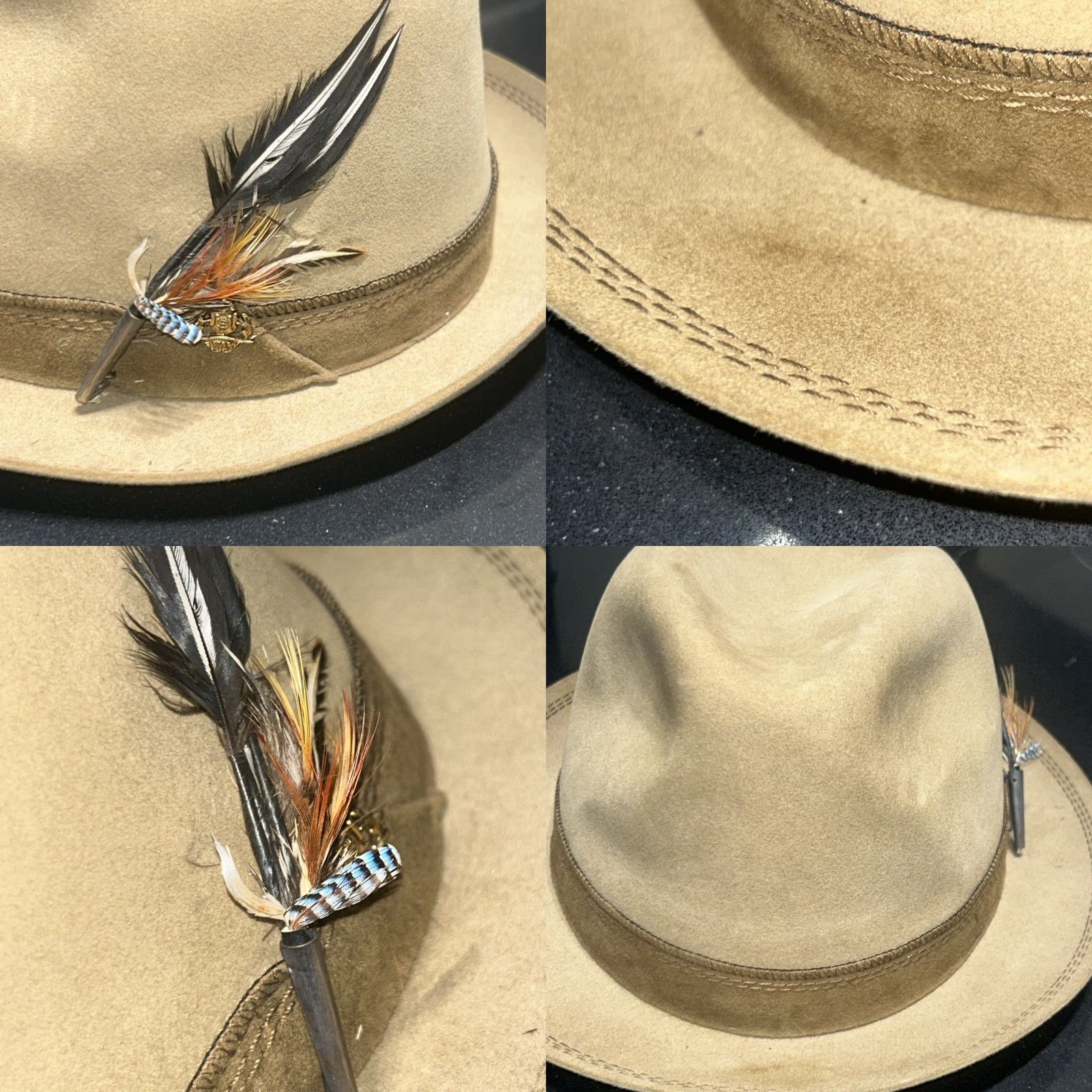 FELT VINTAGE Huckel Fedora Hat Beige Tan Feather Tailored One Size Mens Size ONE SIZE - 10 Thumbnail
