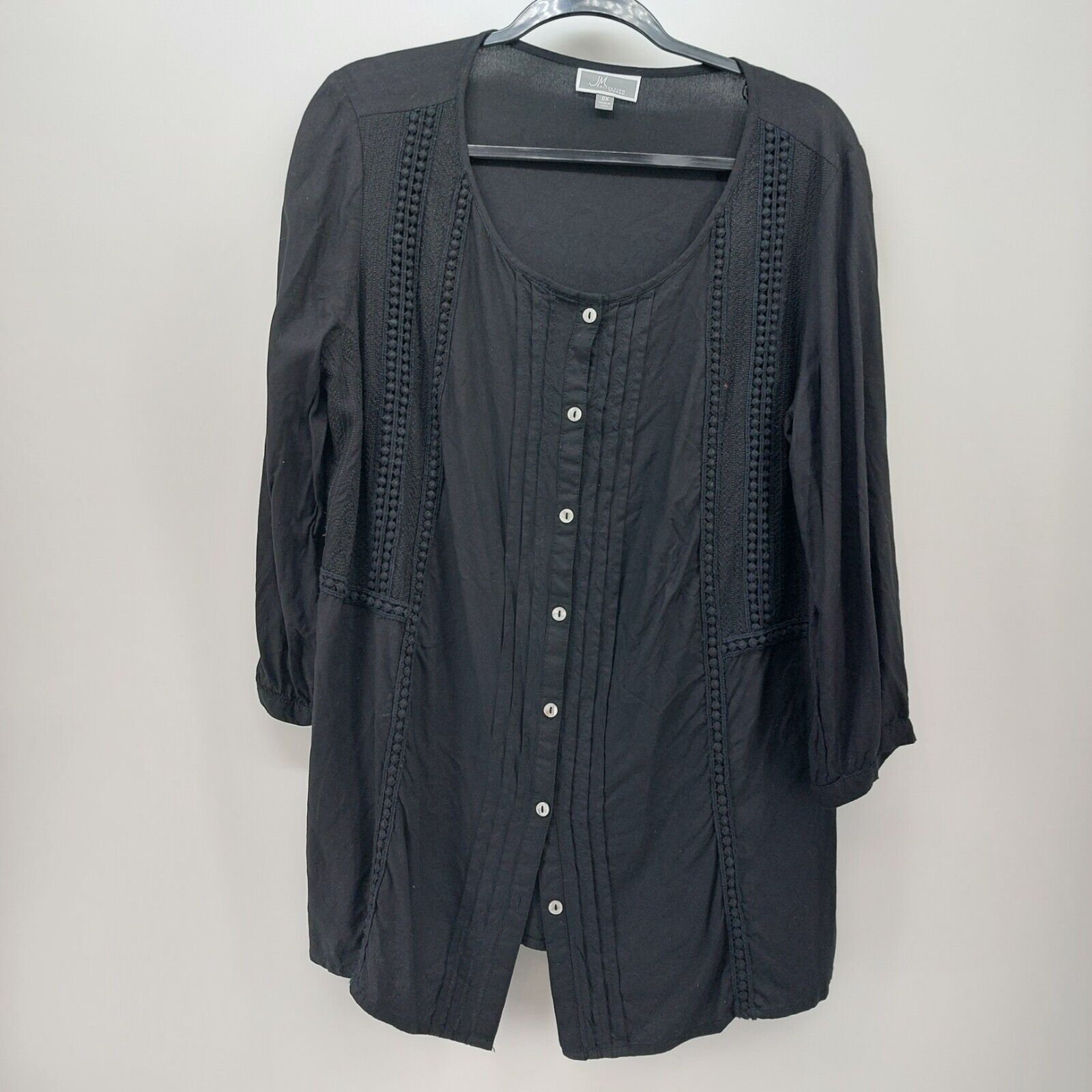 Other JM Collection Womens Black 3/4 Sleeve Blouse Pleated Button Size XL / US 12-14 / IT 48-50 - 1 Thumbnail