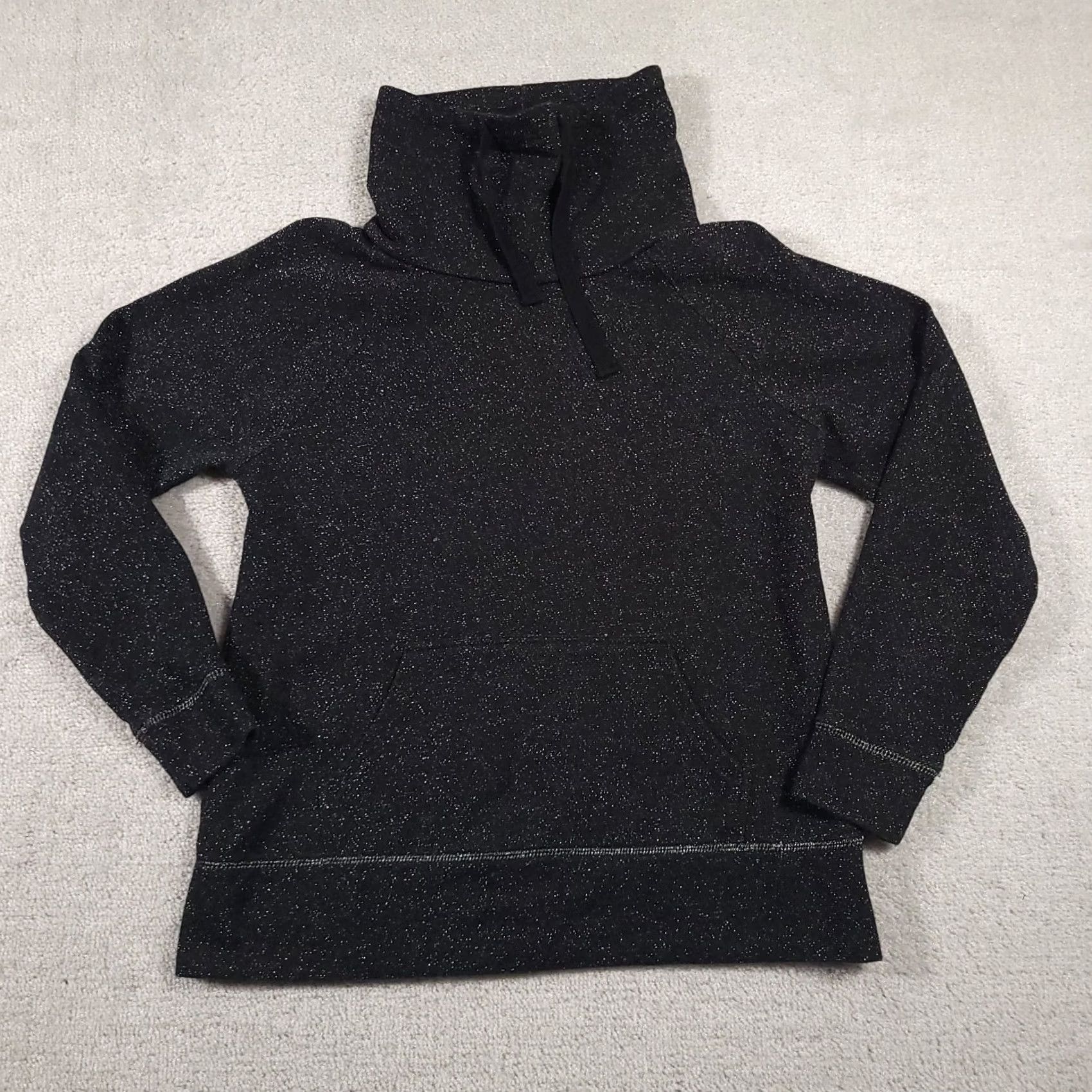 Vintage Christopher & Banks Sweatshirt Women's Medium Black Silver Glitter Cowlneck Pullover Knit Long Sleeve Kangaroo Pocket Drawstring Regular Vintage No Size M / US 6-8 / IT 42-44 - 2 Thumbnail