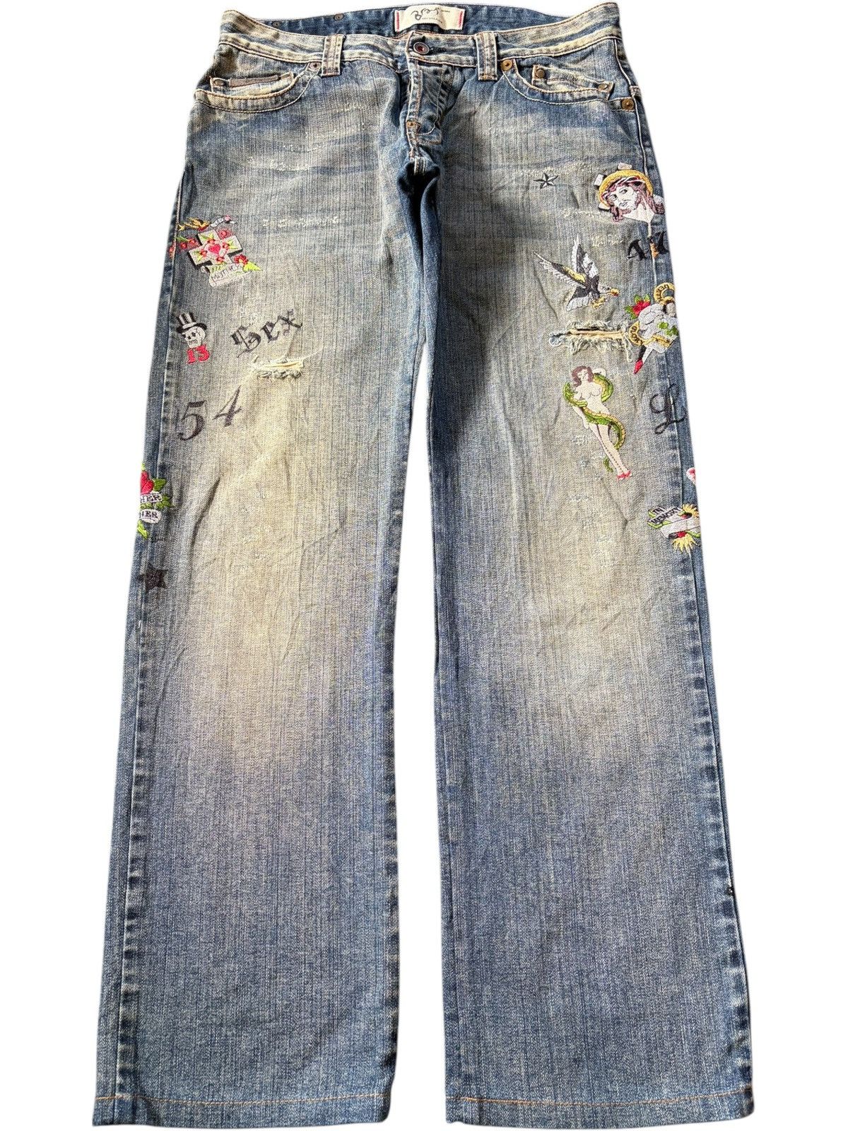Ed Hardy Vintage Japanese Brand Punk Embroidered Loose Jeans Size US 33 - 1 Thumbnail