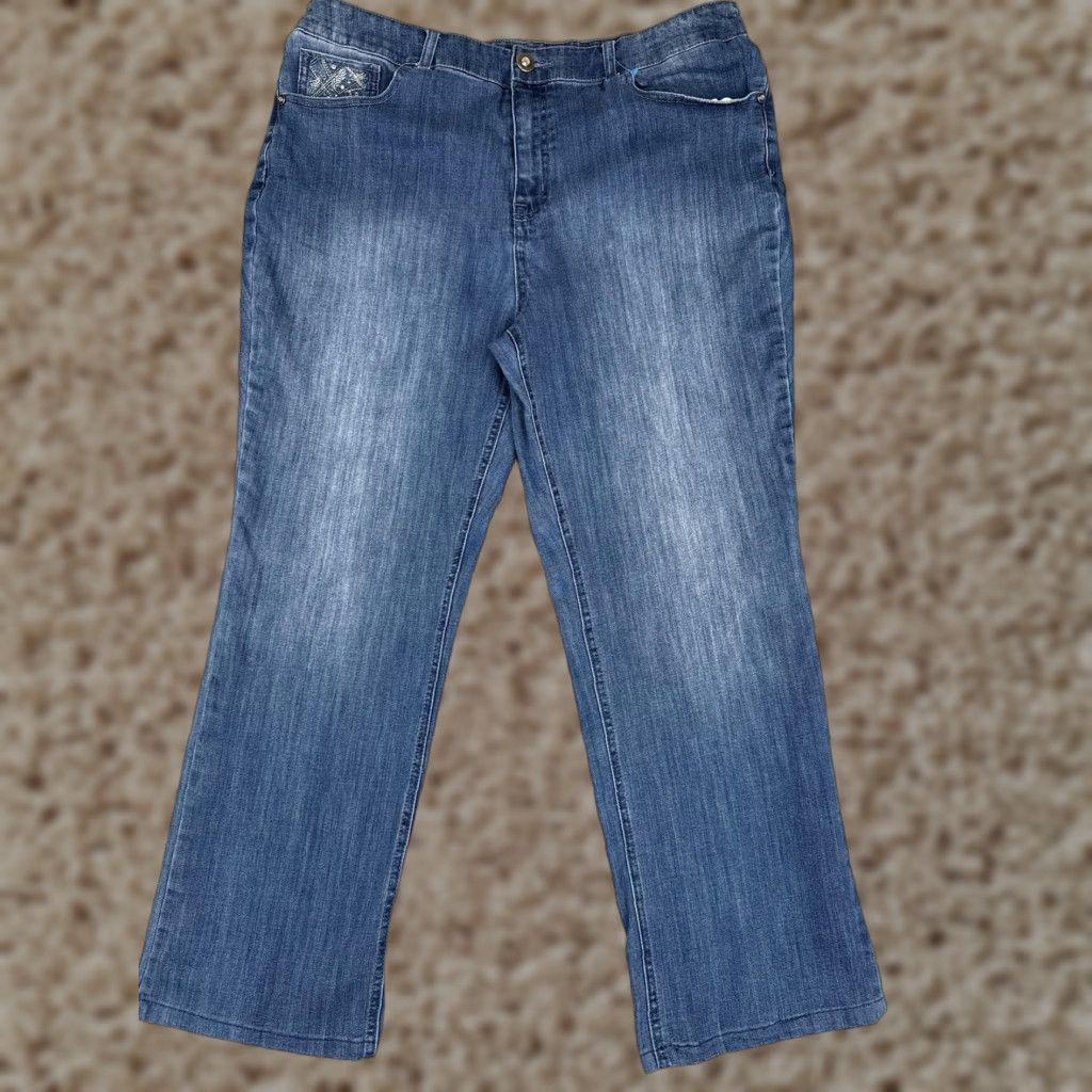 Secrets Straight Jeans Womens 16 Blue Medium Wash High Rise Relaxed Denim 36x29 Jeans Womens
