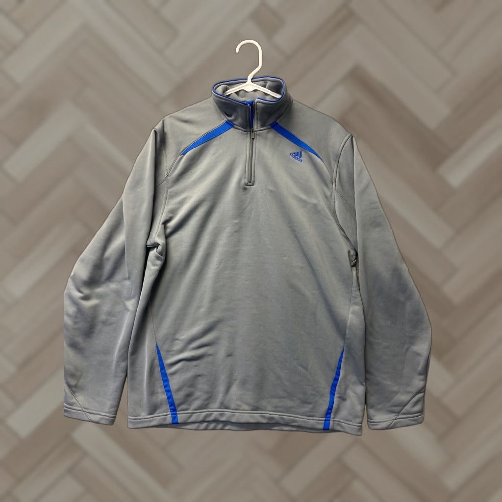 Adidas VINTAGE? Actually not vintage; adidas Therma-Fit Pullover Sweatshirt M Men 1/4 Zip Mock Neck Gray Blue Size US M / EU 48-50 / 2 - 1 Thumbnail