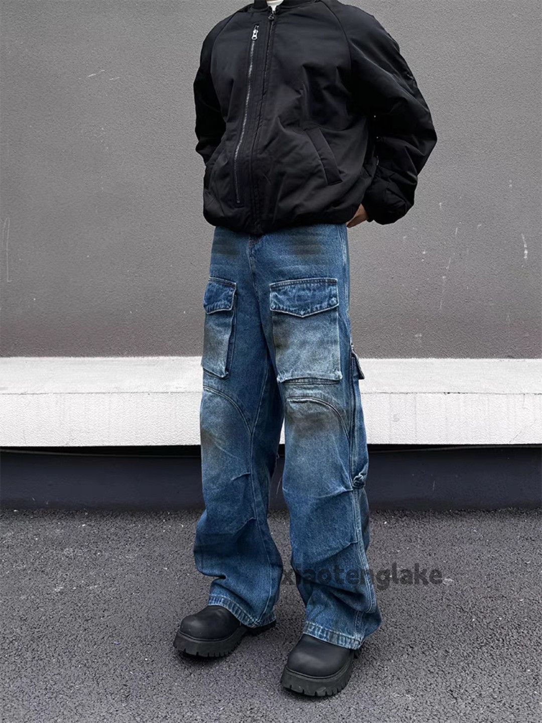 Jean × Vintage washed faded loose baggy stain paint grunge cargo jeans Size US 33 - 3 Thumbnail