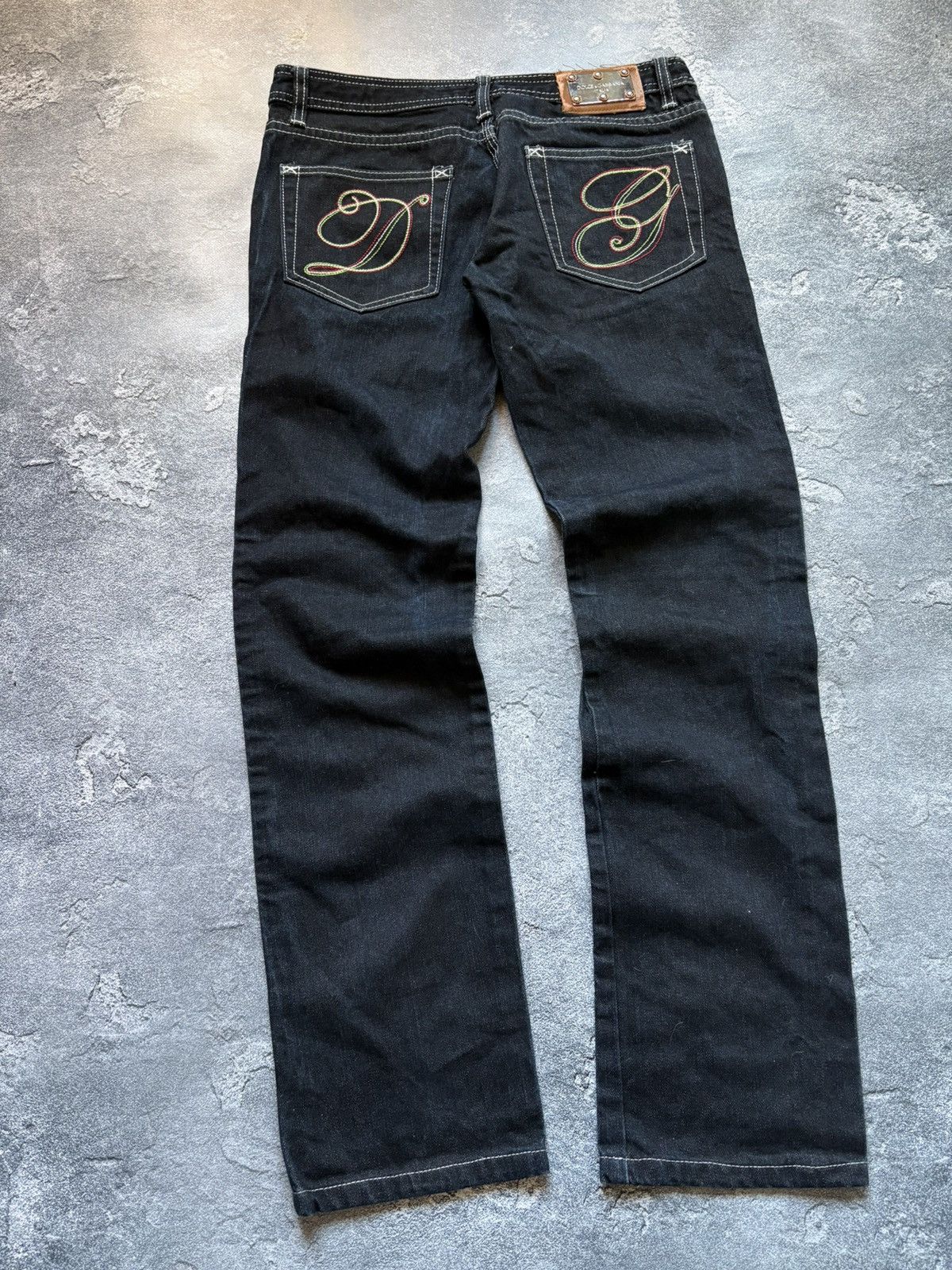 Dolce & Gabbana Vintage 00s Dolce&Gabbana Y2K DG Big Logo Embroidered Jeans Size 29" - 2 Thumbnail