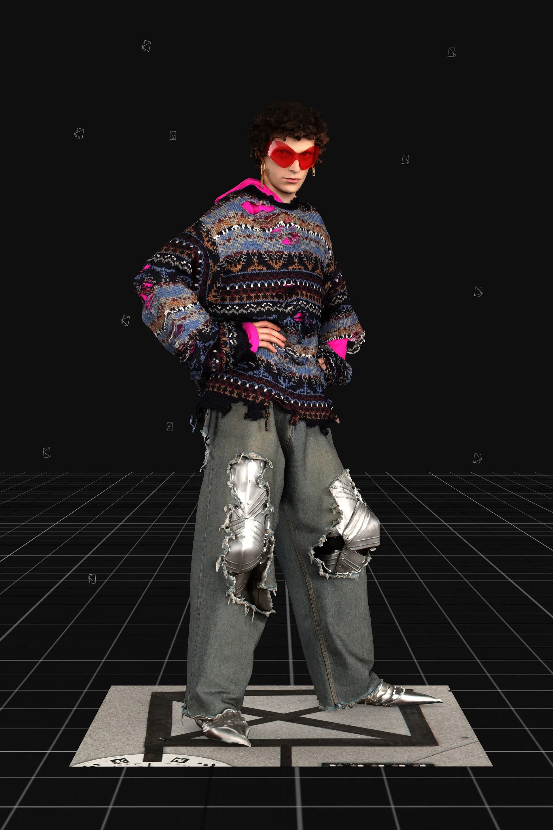 Balenciaga SAMPLE FA21 Destroyed Fair Isle Knit Size US L / EU 52-54 / 3 - 1 Thumbnail