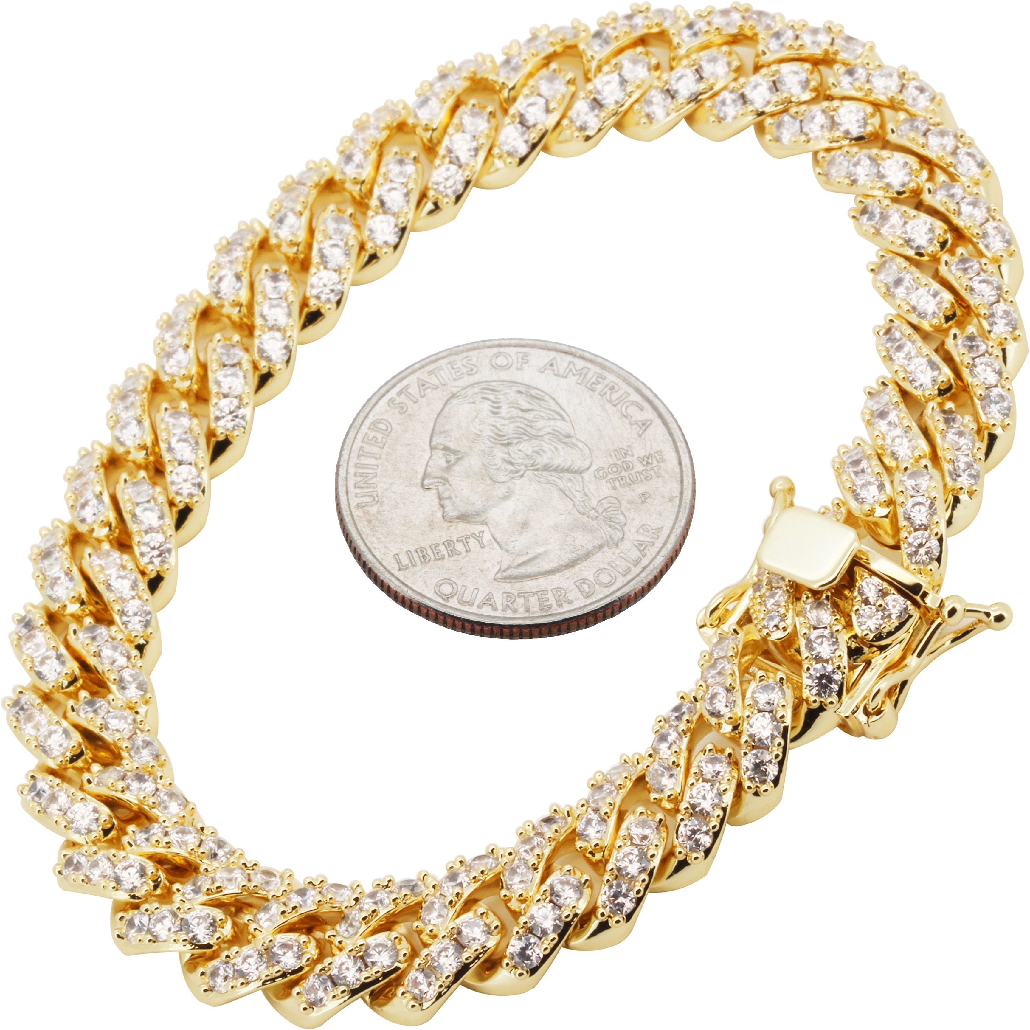 Other 14k Yellow Gold Plated AAA CZ 10mm Cuban Link Bracelet 8” Size ONE SIZE - 1 Thumbnail