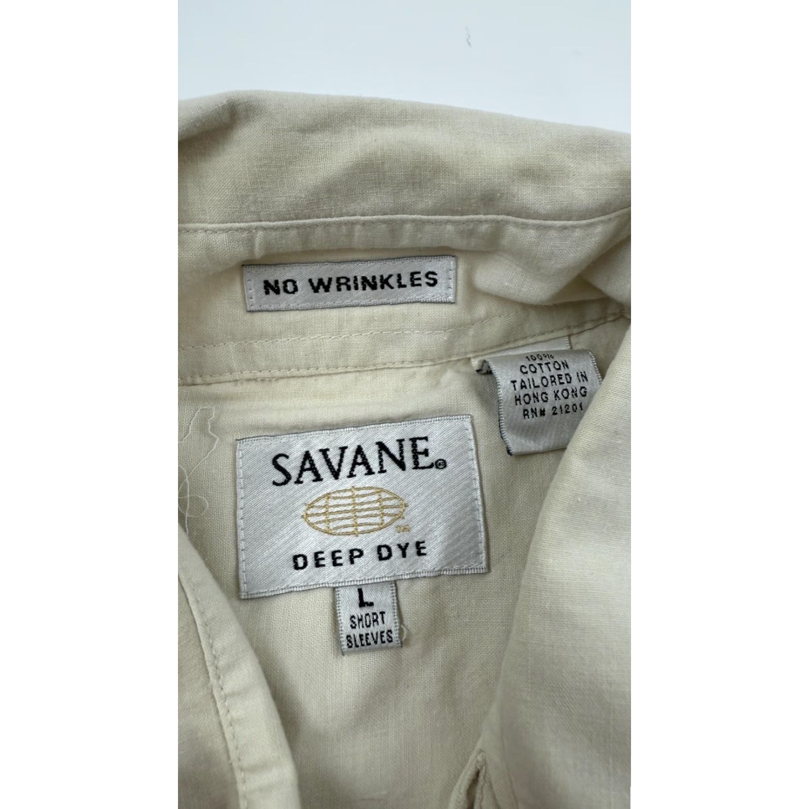 Savane Savane Shirt Mens Large Cotton Short Sleeve Button-Up No Wrinkles Beige Casual Workwear Size US L / EU 52-54 / 3 - 4 Thumbnail