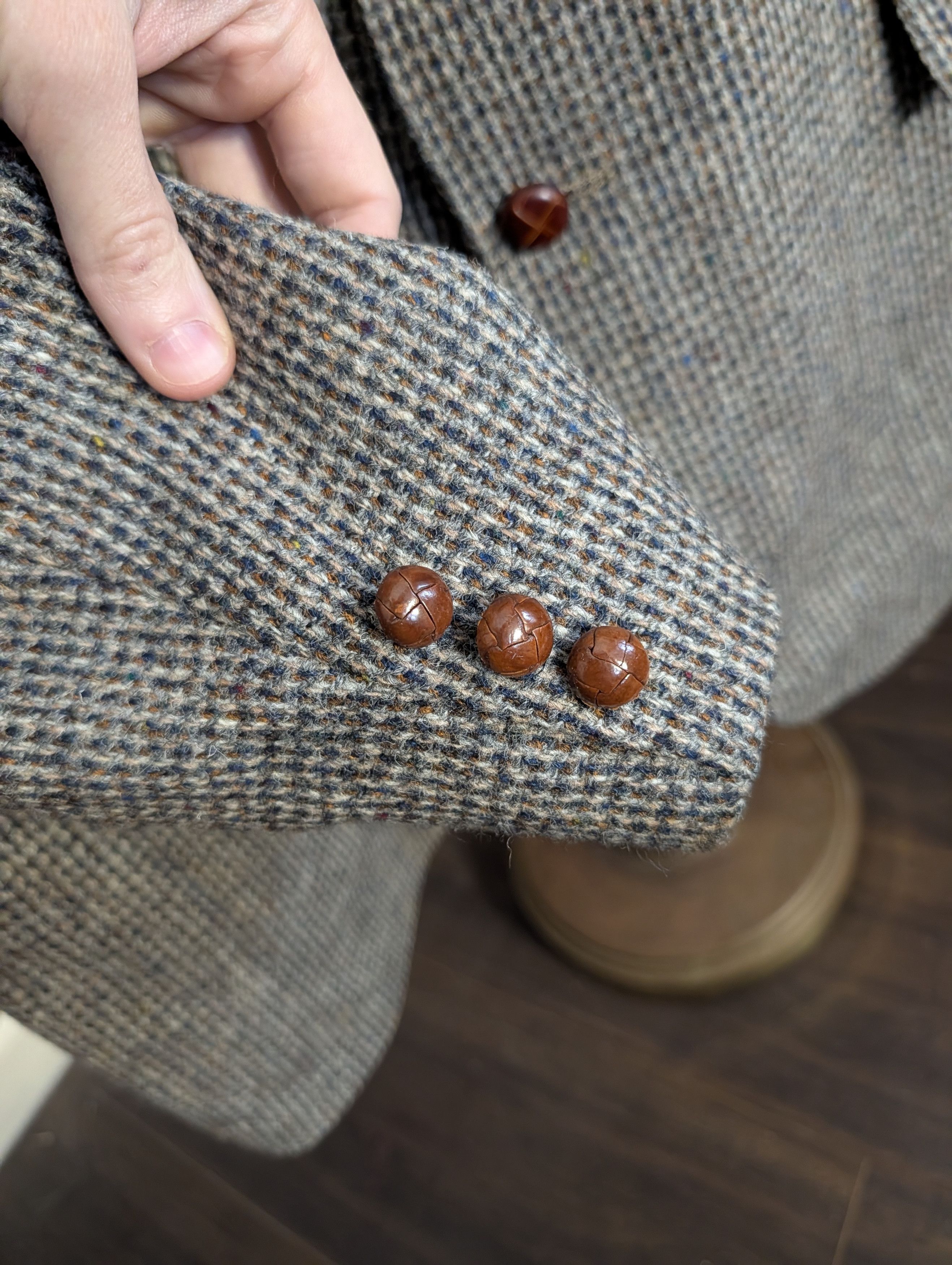 Harris Tweed Vintage speckled knit Scottish wool custom jacket Size 48R - 5 Thumbnail