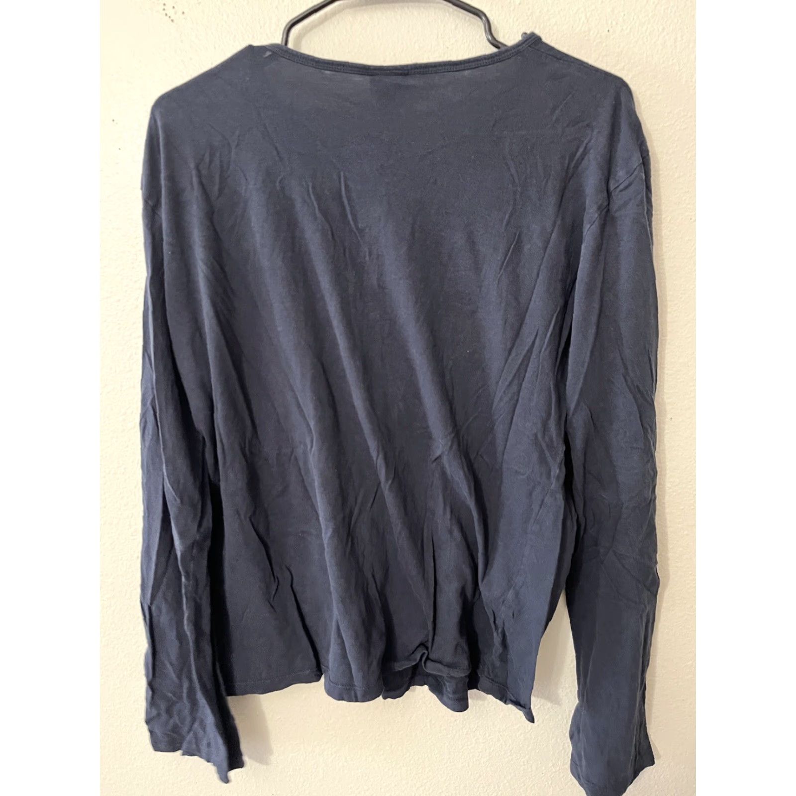 H&M VINTAGE H&M Women's Blouse - Navy Blue Solid Henley Sleeve Roll L Shirt Comfortable Casual Size L / US 10 / IT 46 - 3 Thumbnail