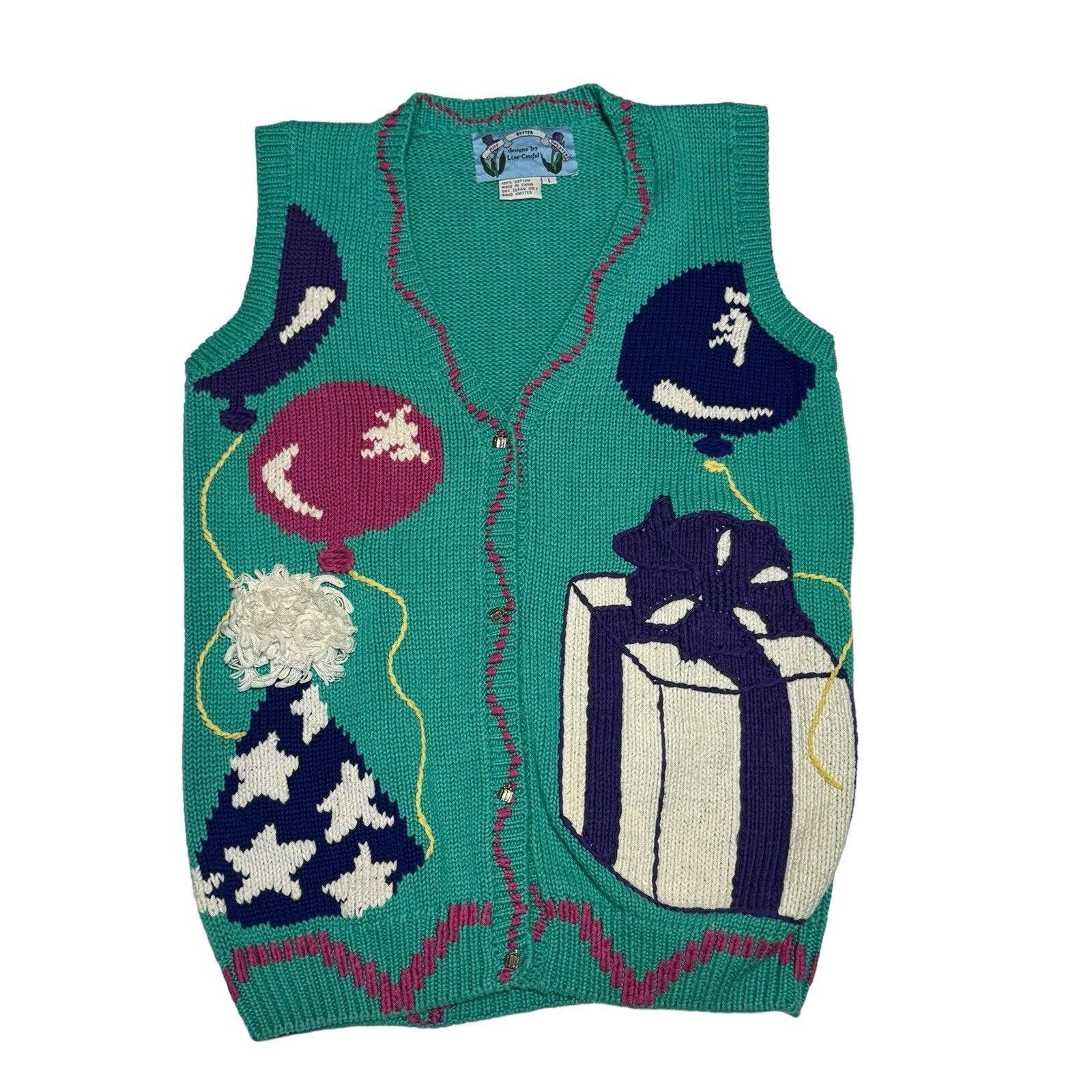 image of Unkwn Just Better Sweaters Designs Birthday Themed Vintage Vest in Green, Women's (Size Small)
