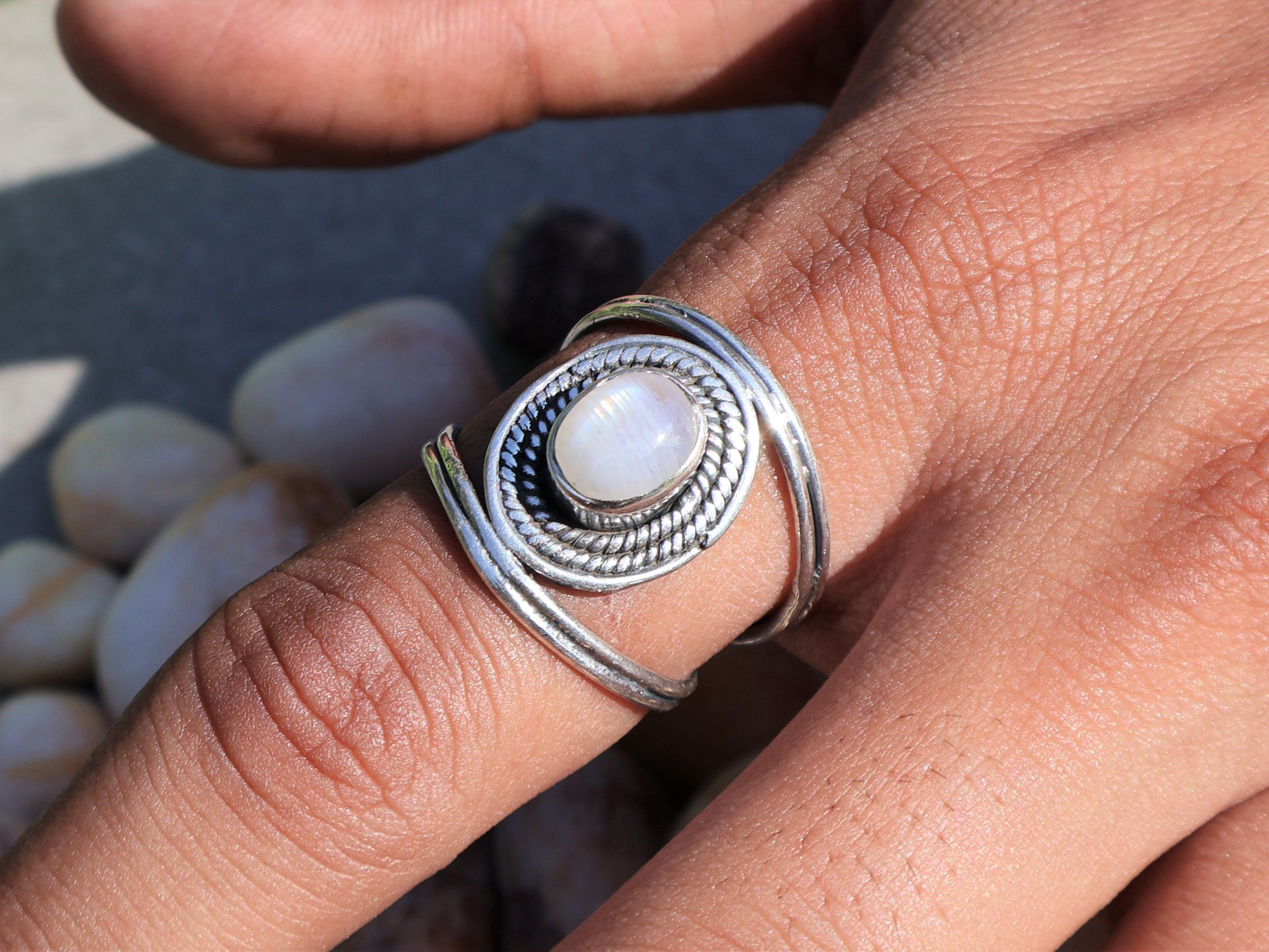 Handmade Moonstone Ring, Sterling Silver Jewelry, Handmade Women Ring Size ONE SIZE - 7 Thumbnail