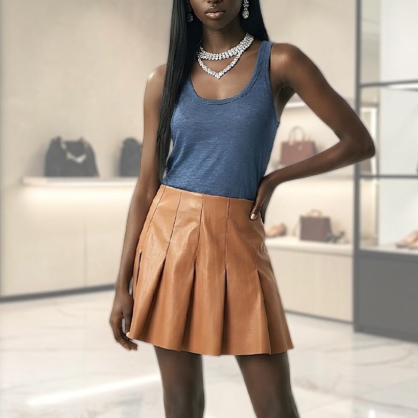 Other dRA Women’s Rust Brown Pleated Mini Faux Leather Skirt Sz M Size 30" / US 8 / IT 44 - 1 Thumbnail
