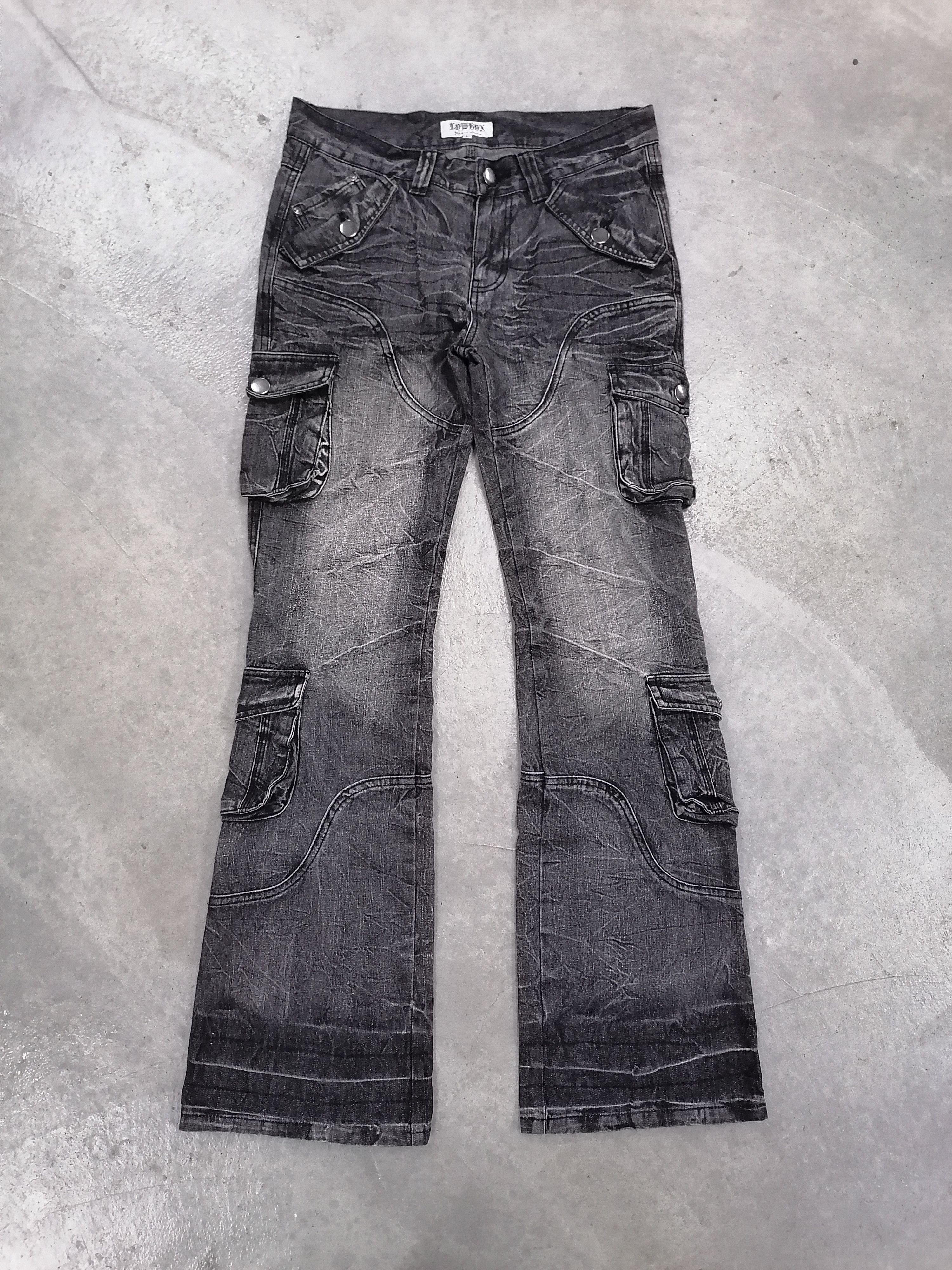 LOWBOX Flare Jeans Lowbox Claw Mark Fringe Multipocket Denim Pants Size US 32 / EU 48 - 2 Thumbnail